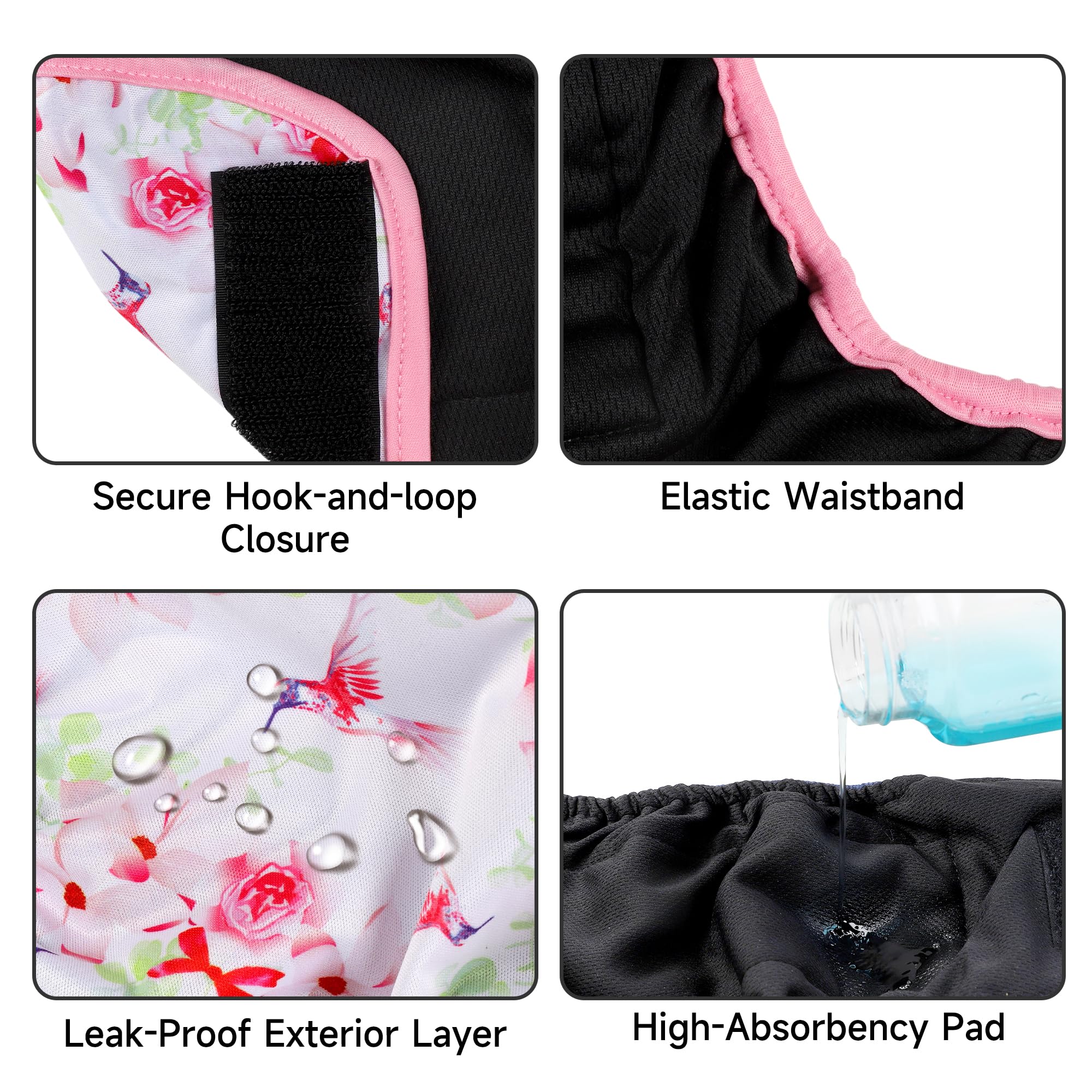 Paw Legend Washable Female Dog Diapers, No Leak, X-Small (8''-11.5'' Waist), Flower Design, 3 Pack, Model PL-MG-DRXS
