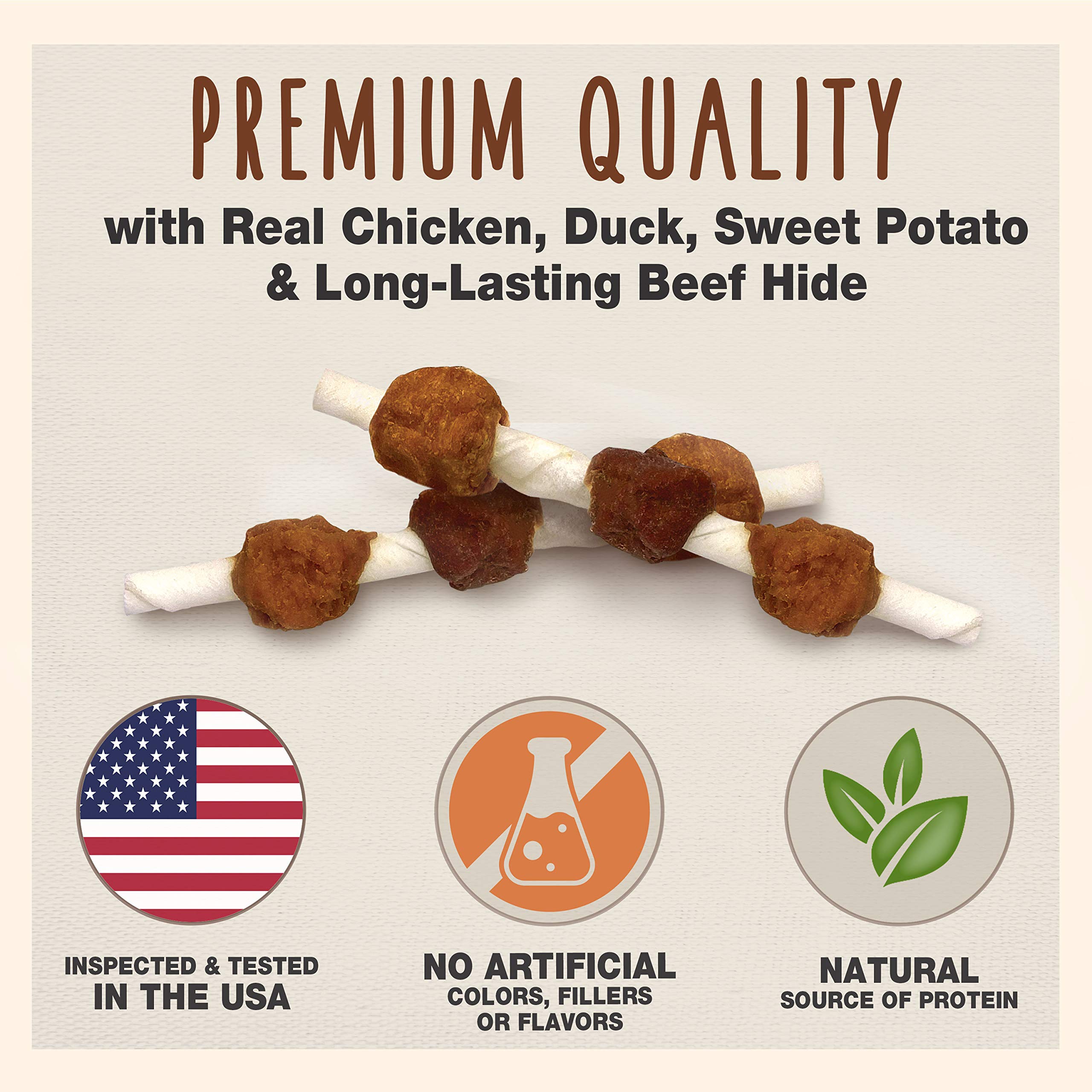 Cadet Gourmet Shish Kabob Dog Treats for Small Dogs, Healthy & Natural Chicken, Duck, & Sweet Potato Chew Sticks, Beef Hide, Sma