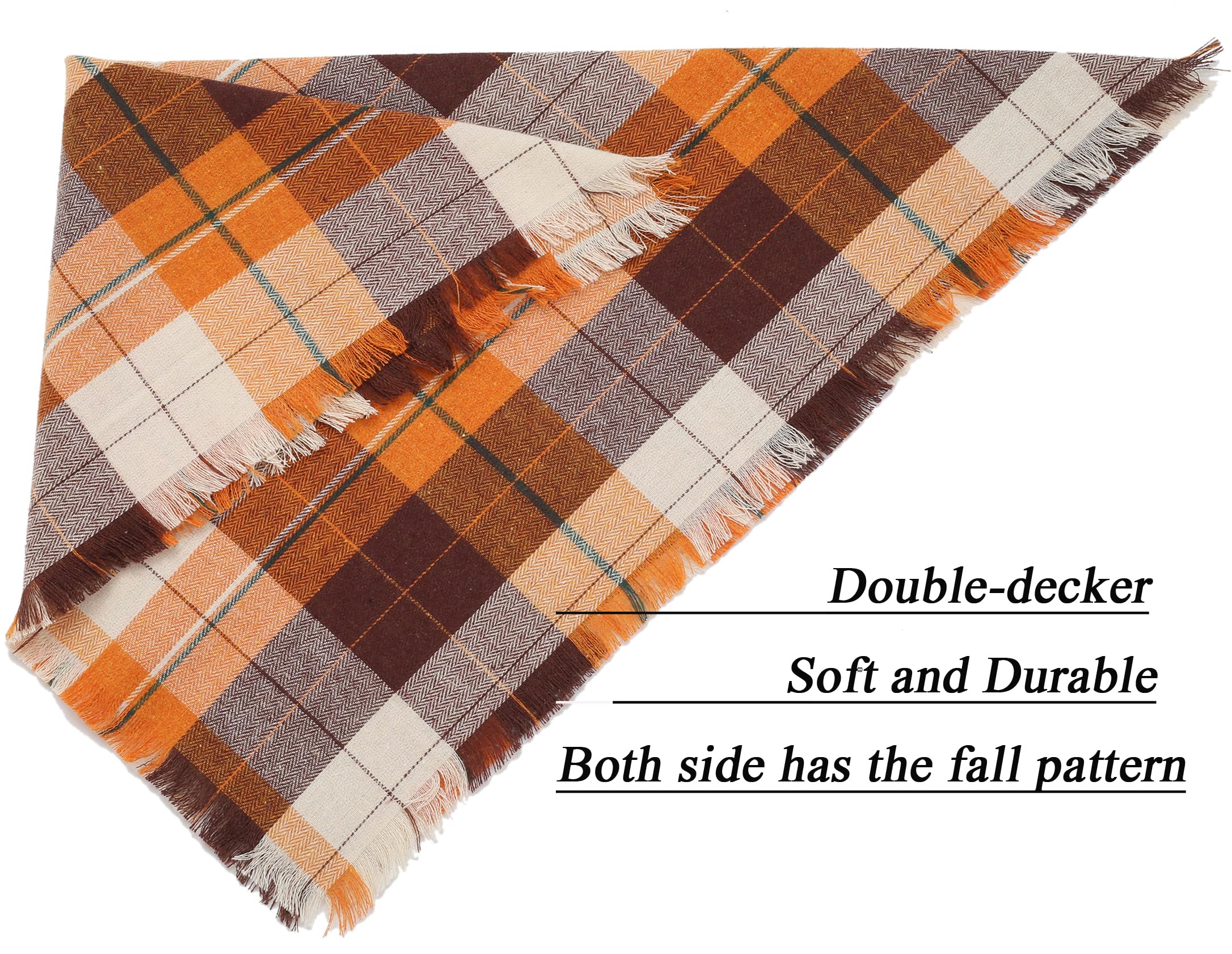 Fall Dog Bandana - Set Of 2 Washable Reversible Square Plaid Pet Kerchief Scarf For Halloween