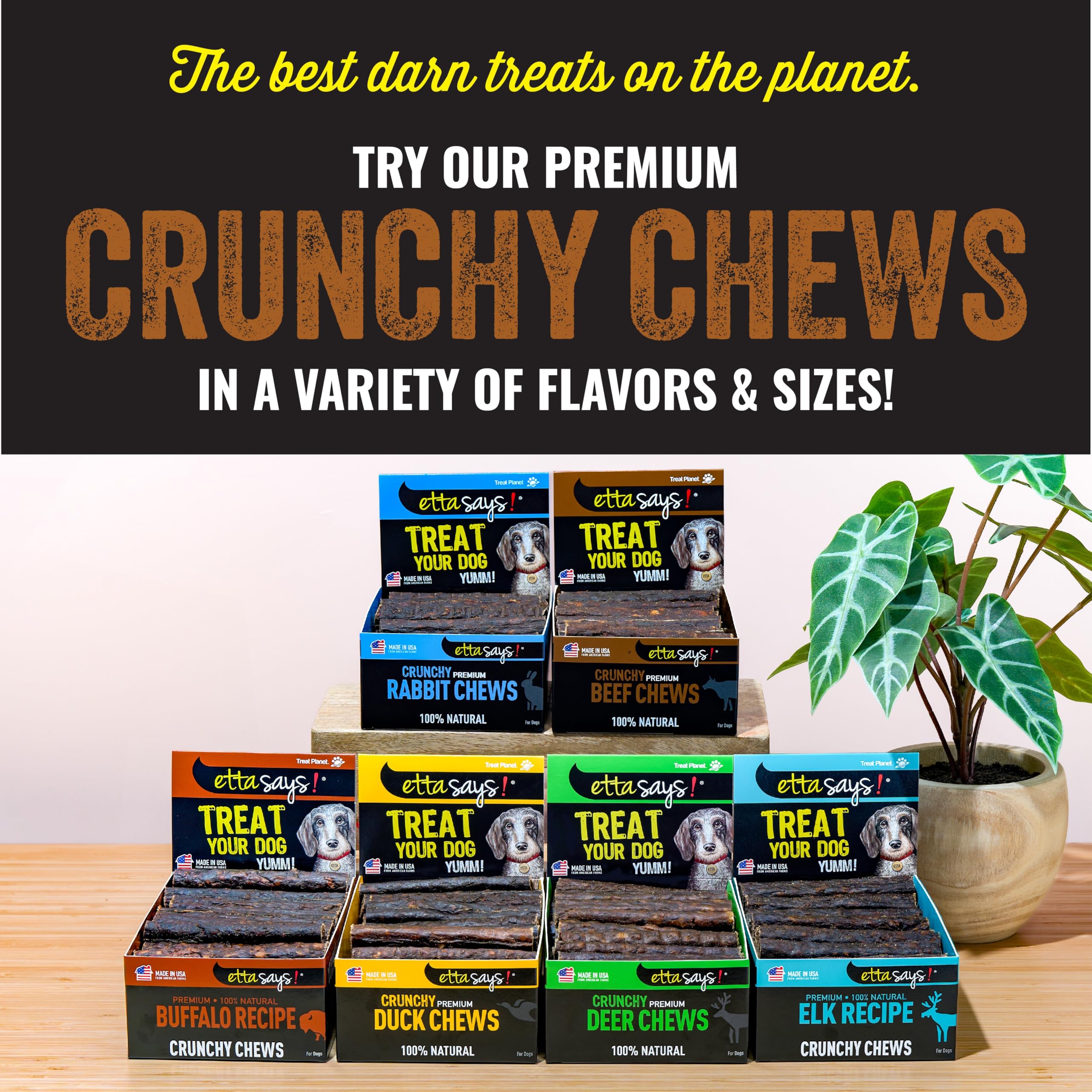 etta says! Crunchy Premium Dog Chews - 4.5 Beef Dog Chews - Made in The USA, Grain-Free Dog Treats, Good for Teeth, Easy to Dige