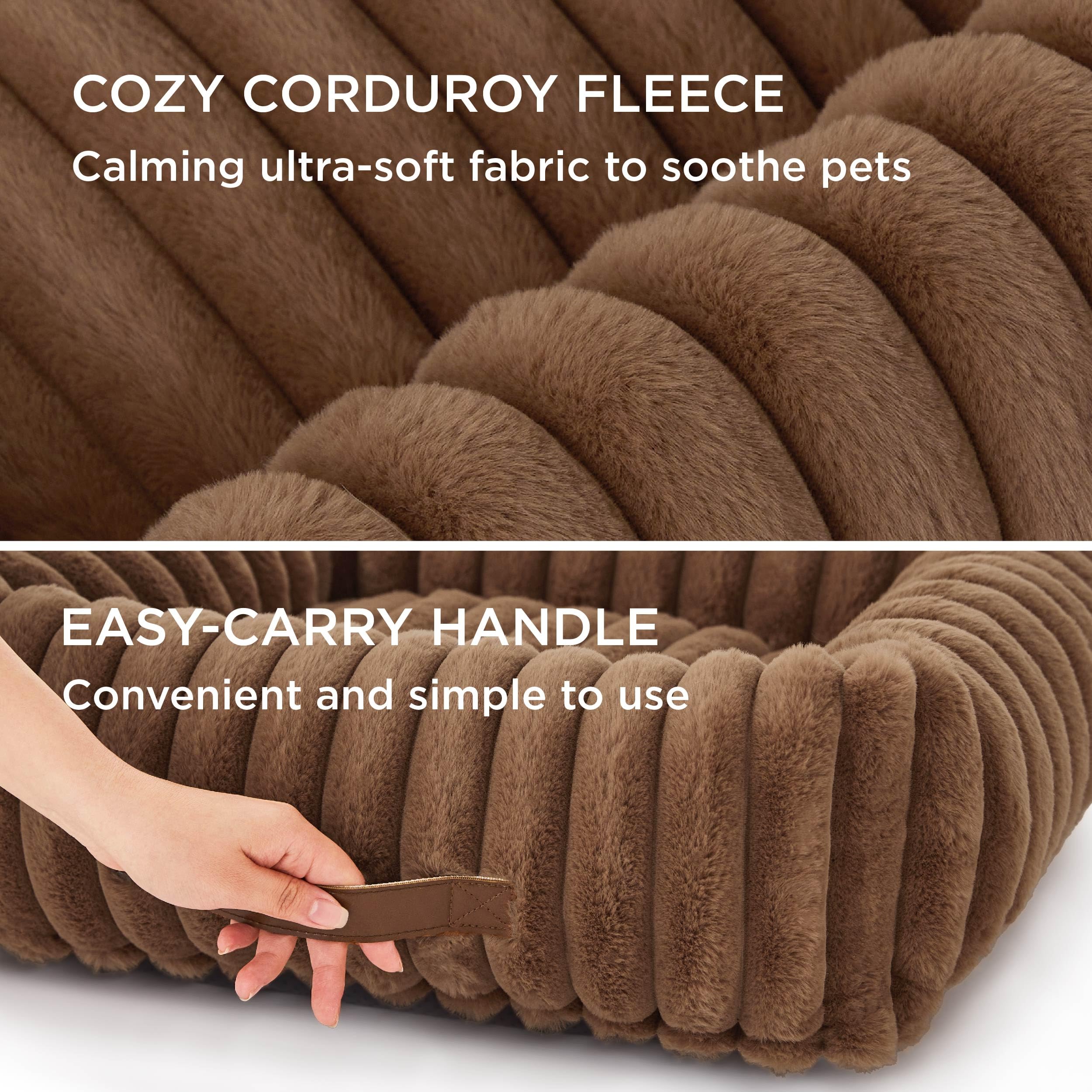 Bedsure Cute Dog Bed For Small Dogs & Cats - Washable Furry Puppy Beds, Rectangle Orthopedic Corduroy Fleece Pet Beds With Remov