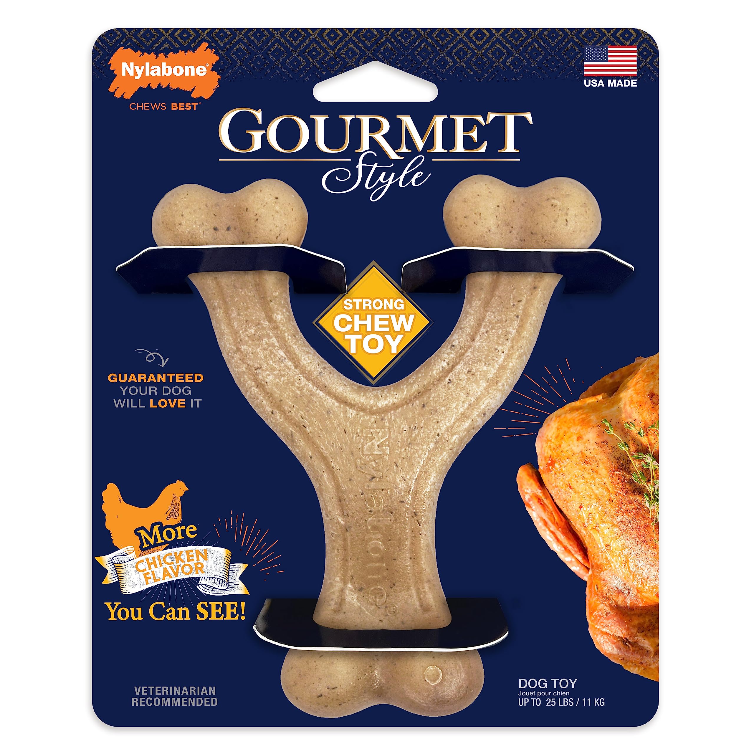 Nylabone Gourmet Style Wishbone Strong Chew Toy For Dogs, Chicken Flavor, Small - Up To 25 Lbs, 1 Count