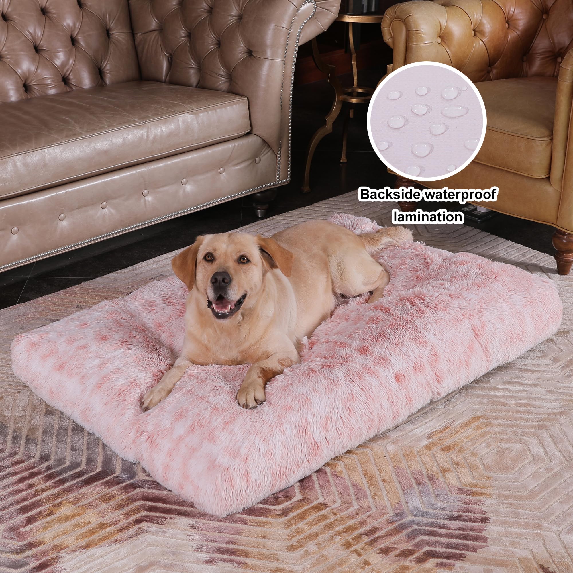 Bedfolks Waterproof Dog Crate Bed With Removable Washable Cover, Plush Faux Fur Pad, Extra Large, Fluffy Kennel Bed, 41''X27'',