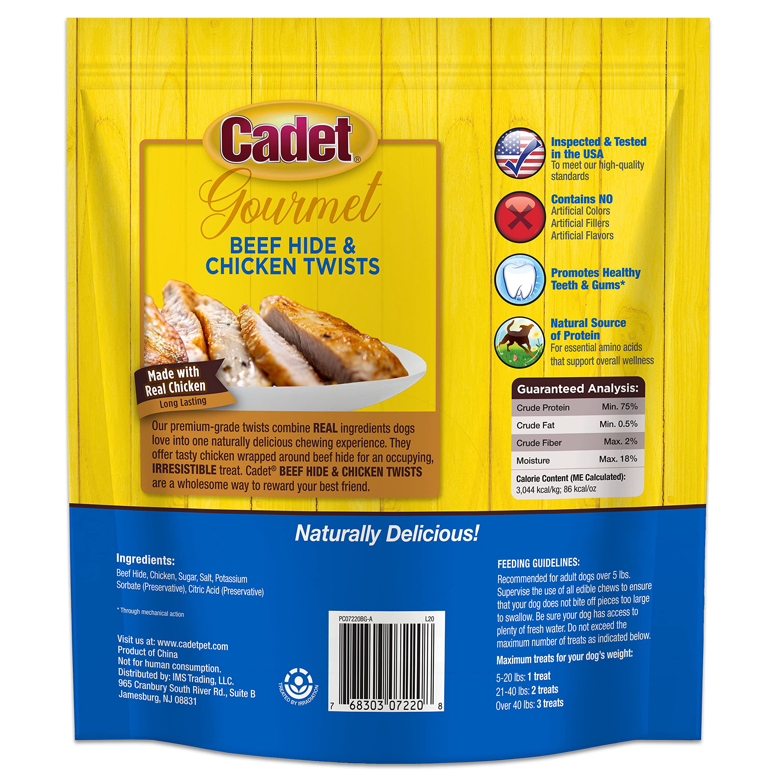 Cadet Gourmet 5-Inch Beef Hide Twist Chew Sticks, Long-Lasting and Natural Rawhide Chews for Dogs, Inspected & Tested in USA, Ch