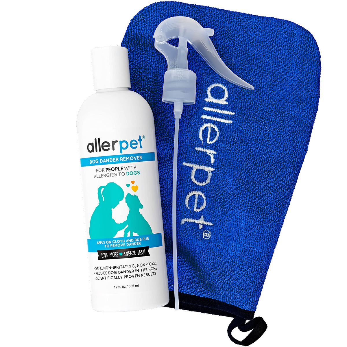 Allerpet Dog Dander Remover W/Free Applicator Mitt & Sprayer - Best Pet Dander Remover For Allergens - For Canine Dry Skin Treat