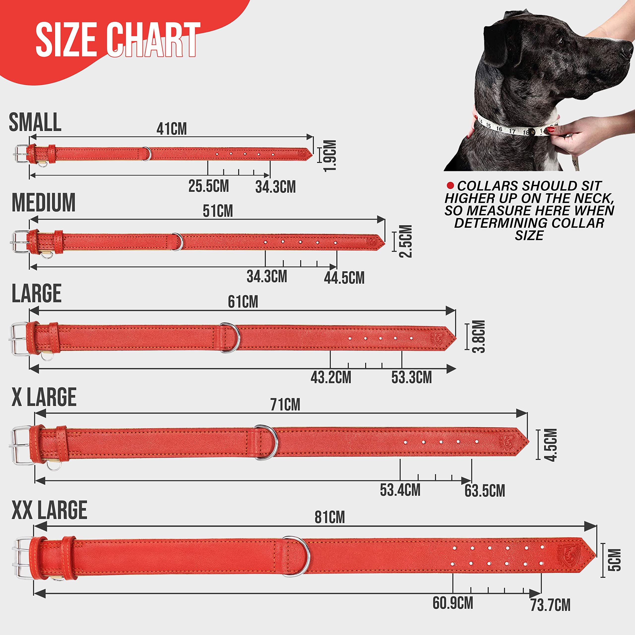 Riparo Red Leather Dog Collar - Heavy Duty Wide Dog Collar For Small, Medium, Large And Extra Large Dogs With Dog Tag Holder (Xl