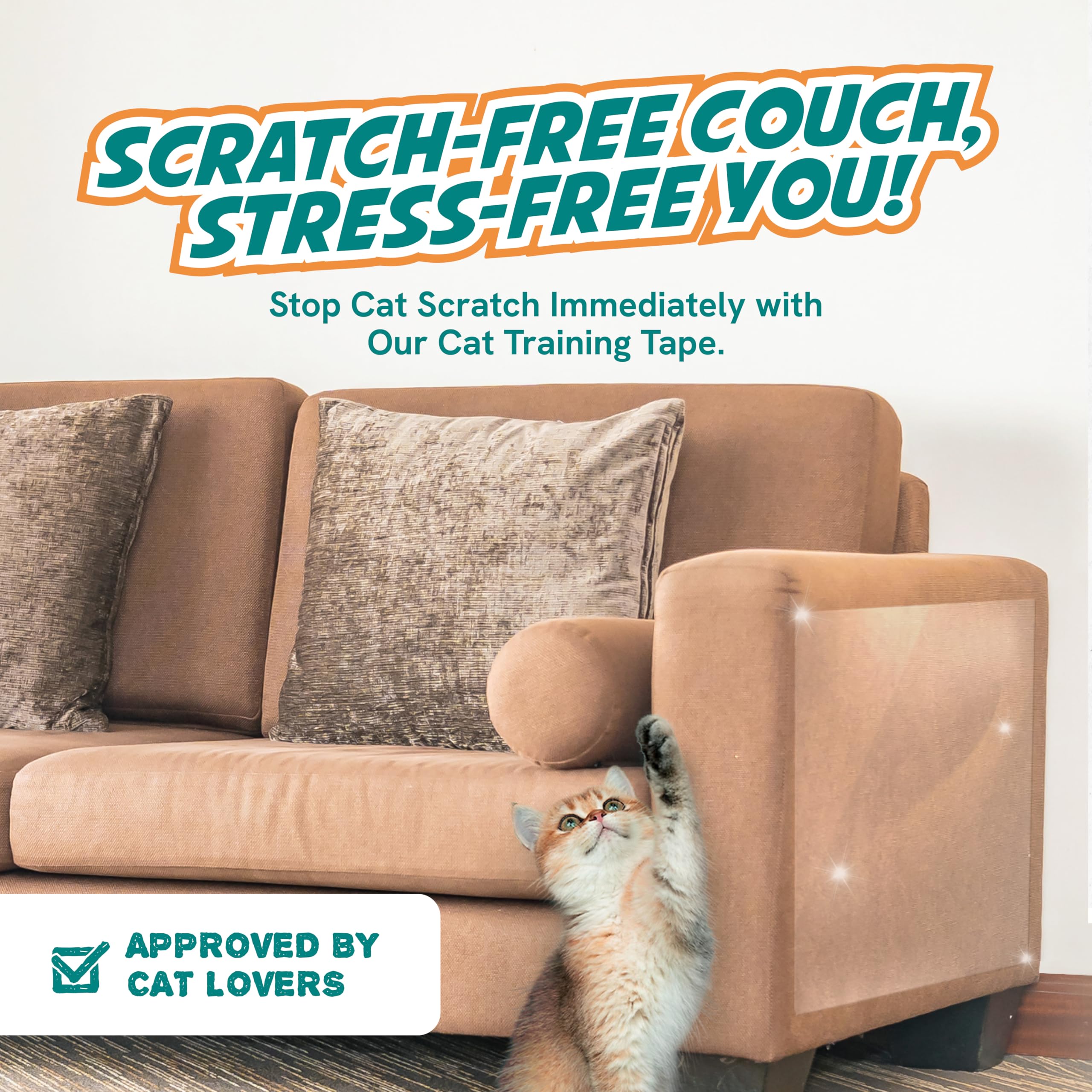 Panther Armor Cat Scratch Deterrent Tape - Double Sided, Clear, Plastic, 12-Pack, Couch Corner Protector
