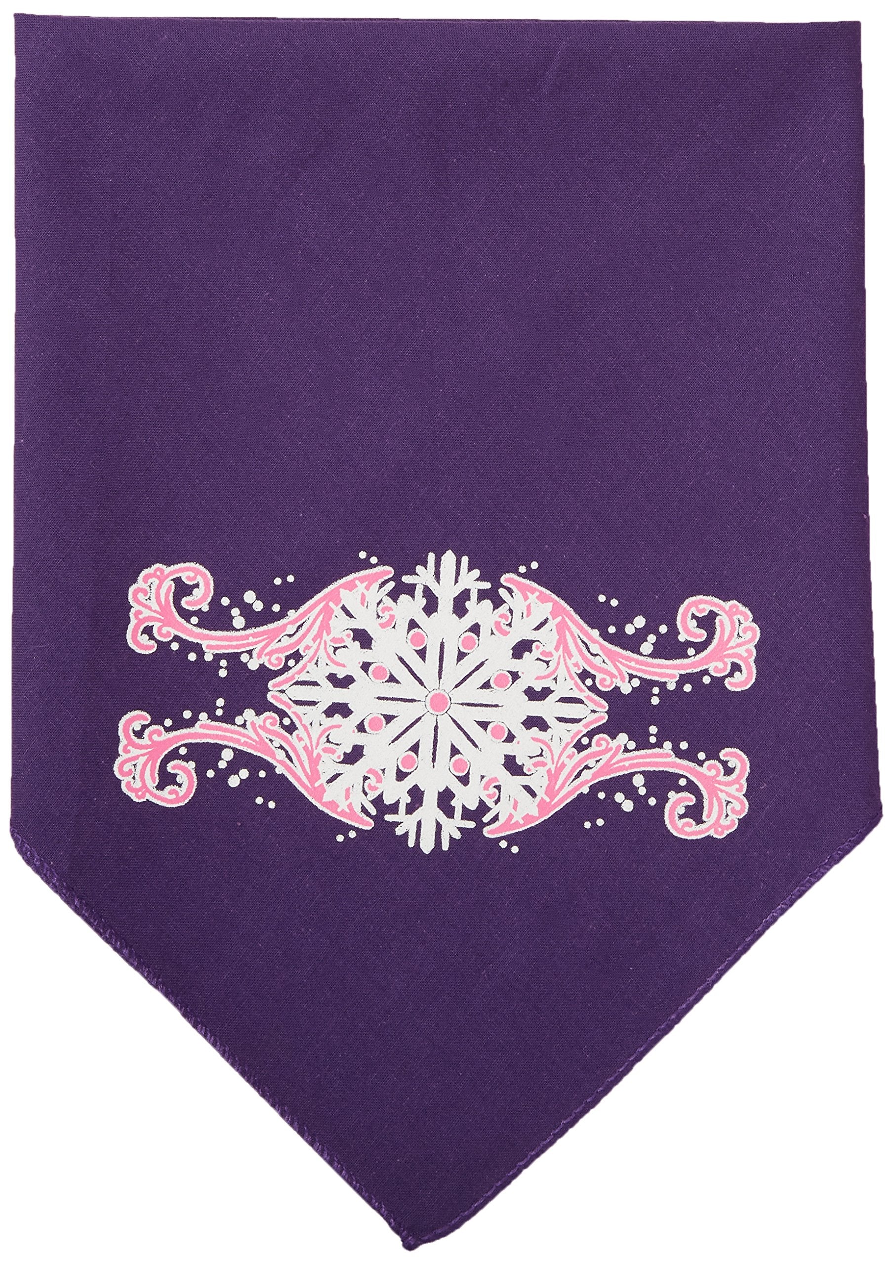 Christmas Pet and Dog Bandana Screen Printed, &quot;Pink Snowflake Swirls&quot; Purple Small