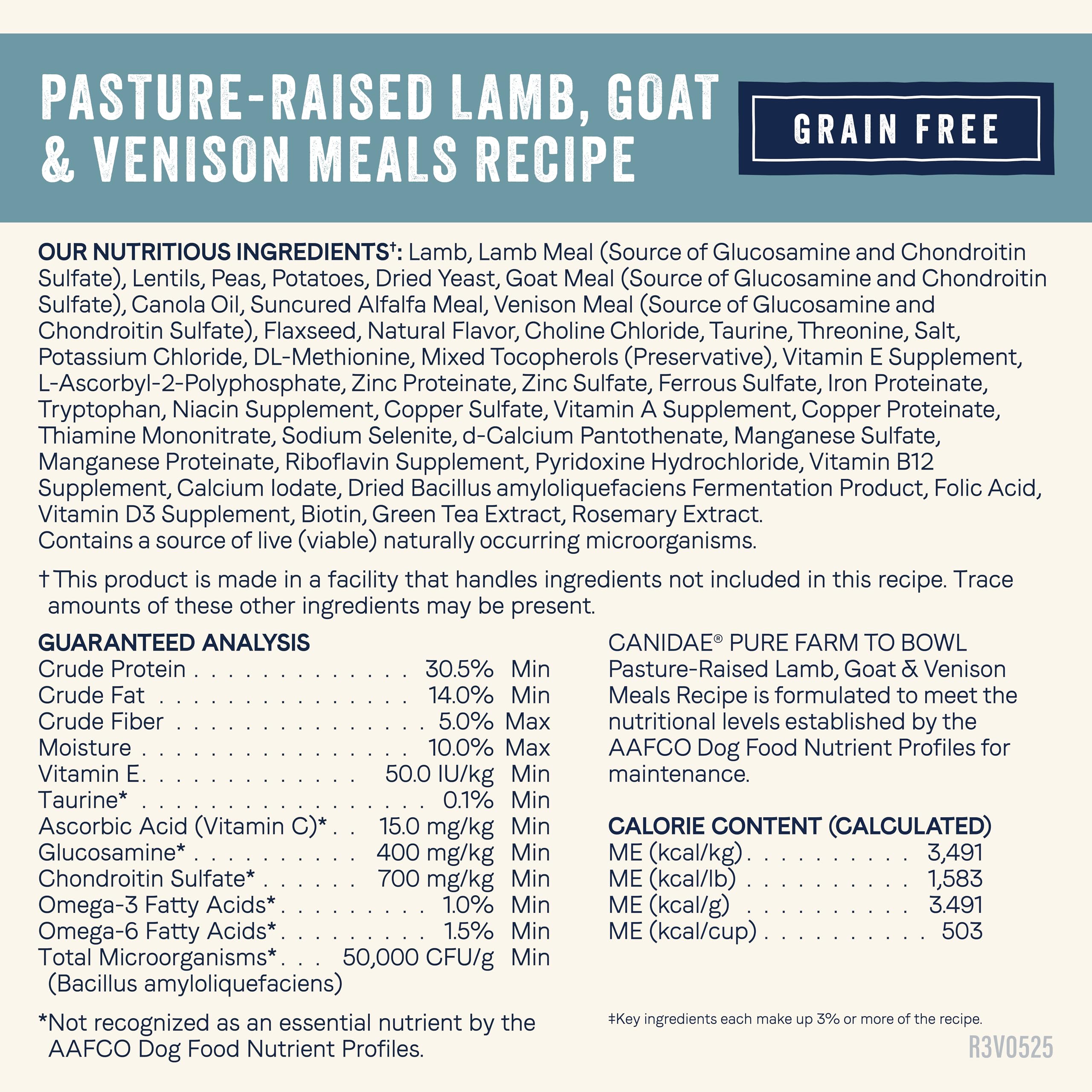Canidae Pure Limited Ingredient Premium Adult Dry Dog Food, Real Lamb, Goat & Venison Meals Recipe, 22 lbs, Grain Free