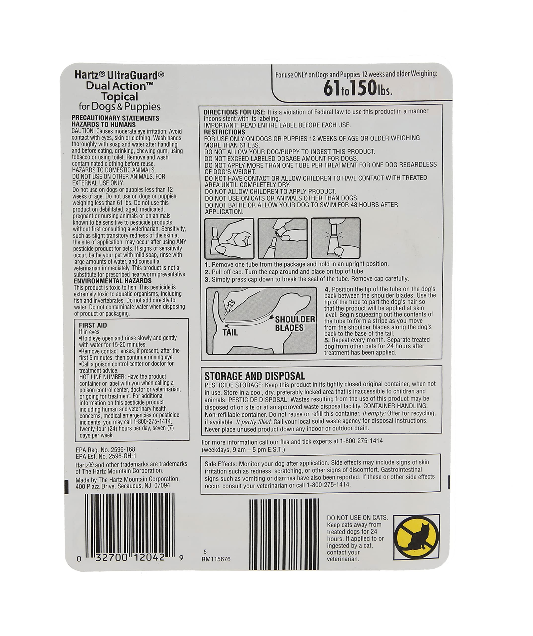 Hartz UltraGuard Dual Action Flea & Tick Topical Dogs & Puppies Treatment & Prevention, 6 Months, 60+ lbs