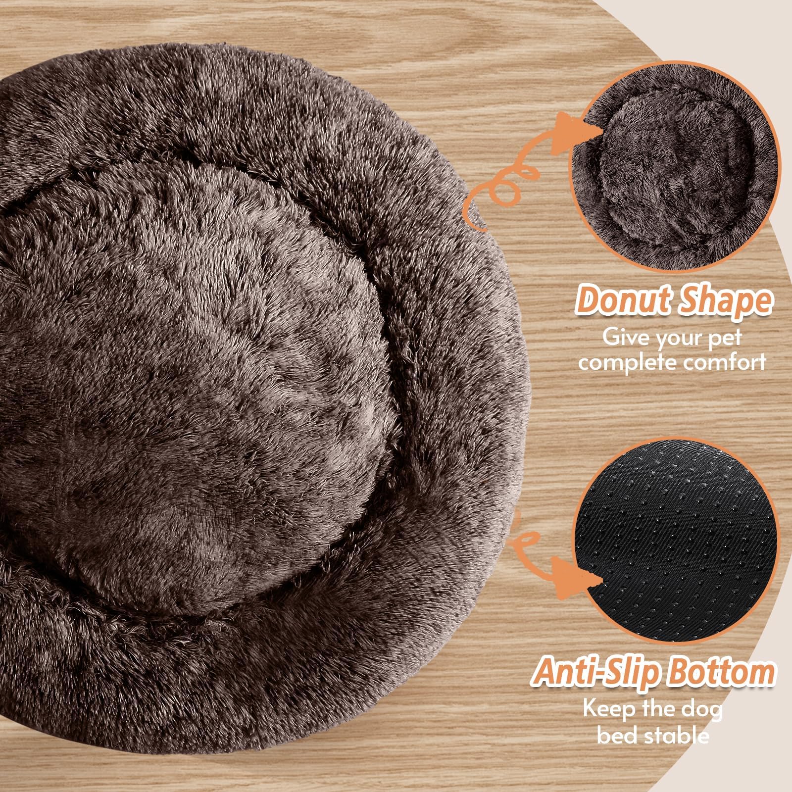 JOLLYVOGUE Calming Small Dog & Cat Bed for Indoor Cats - 20 inches Washable Donut Bed for Kittens & Puppies, Anti-Anxiety Round