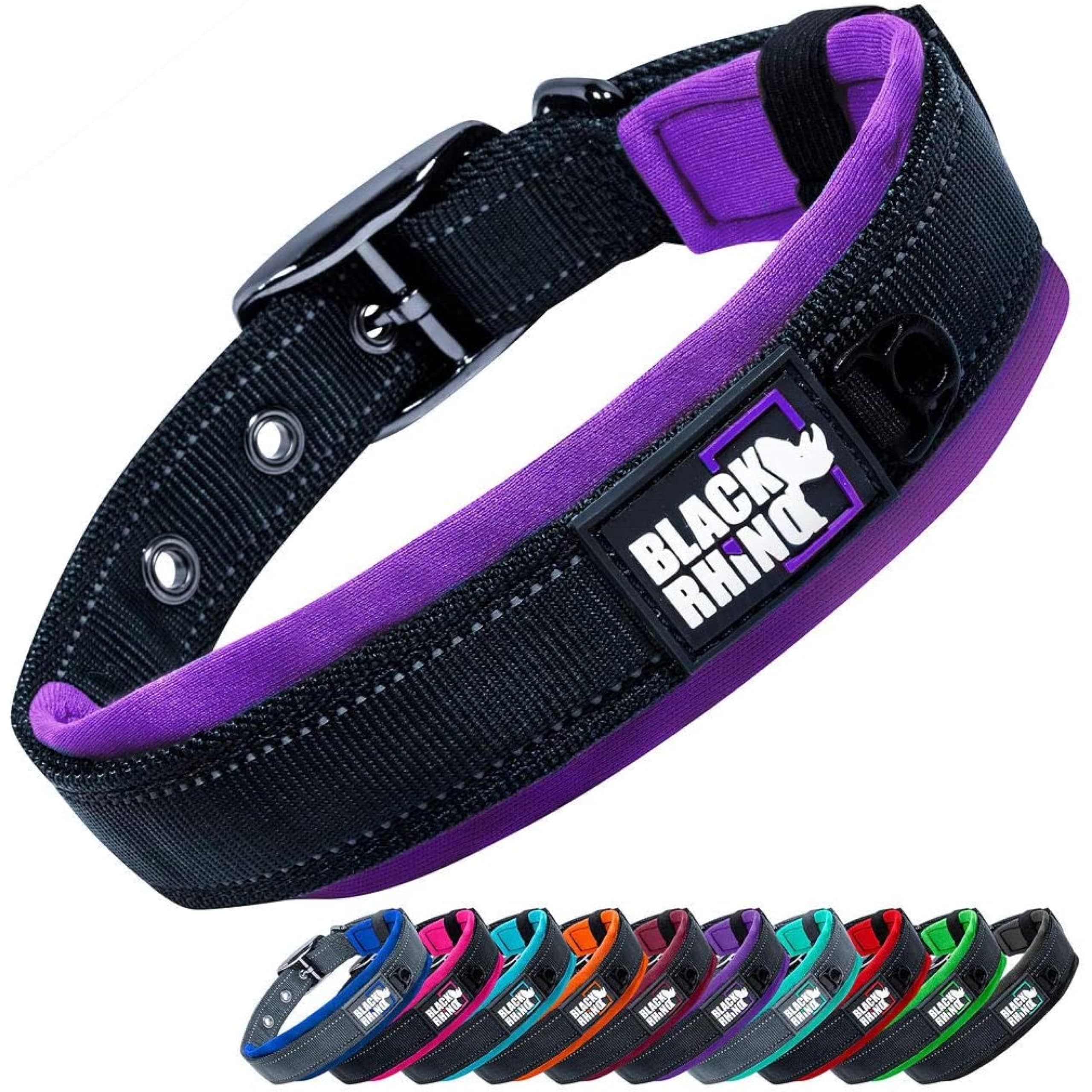 Black Rhino - The Comfort Collar Ultra Soft Neoprene Padded Dog Collar For All Breeds - Heavy Duty Adjustable Reflective Weatherproof (Xlarge, Purple/Bl)