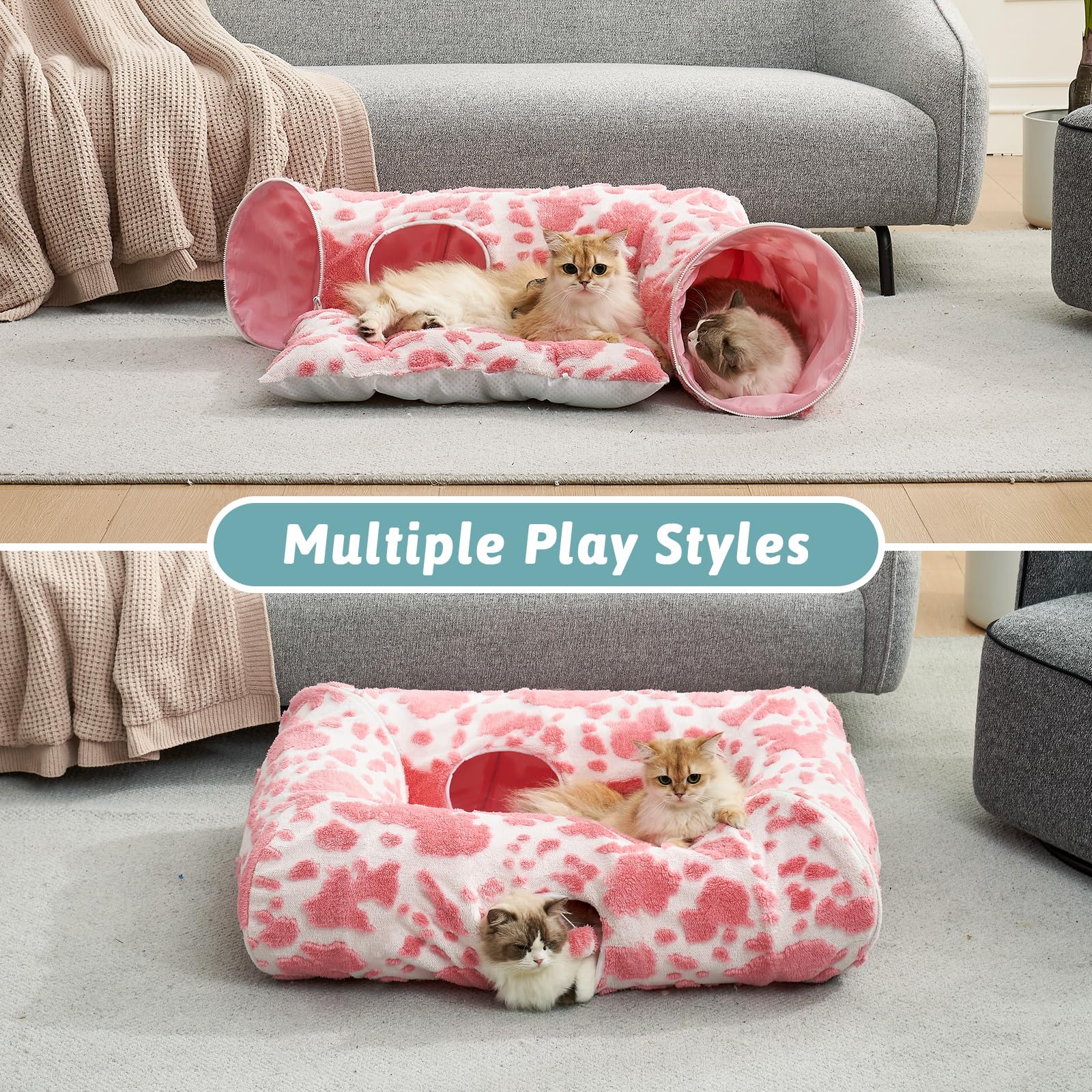 Cozy Kiss Cat Tunnel Bed For Indoor Cats, Foldable Cute Cat Donut Tunnel With Washable Cushion, Kitten Toys For Indoor Cats Pupp