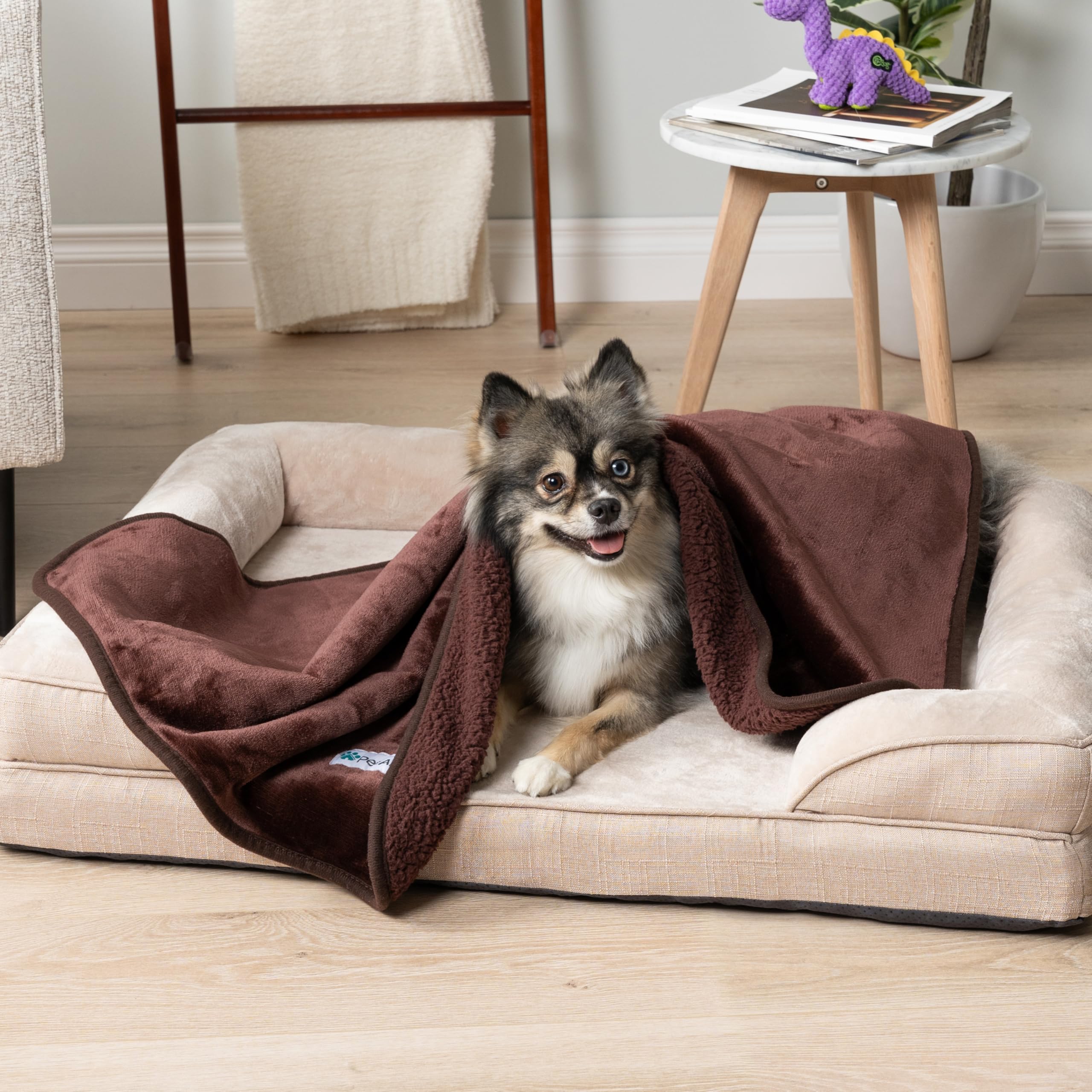 PetAmi Waterproof Dog & Cat Blanket, Pee Proof for Couch, Reversible, Soft Fleece, Washable, 24x32 Brown