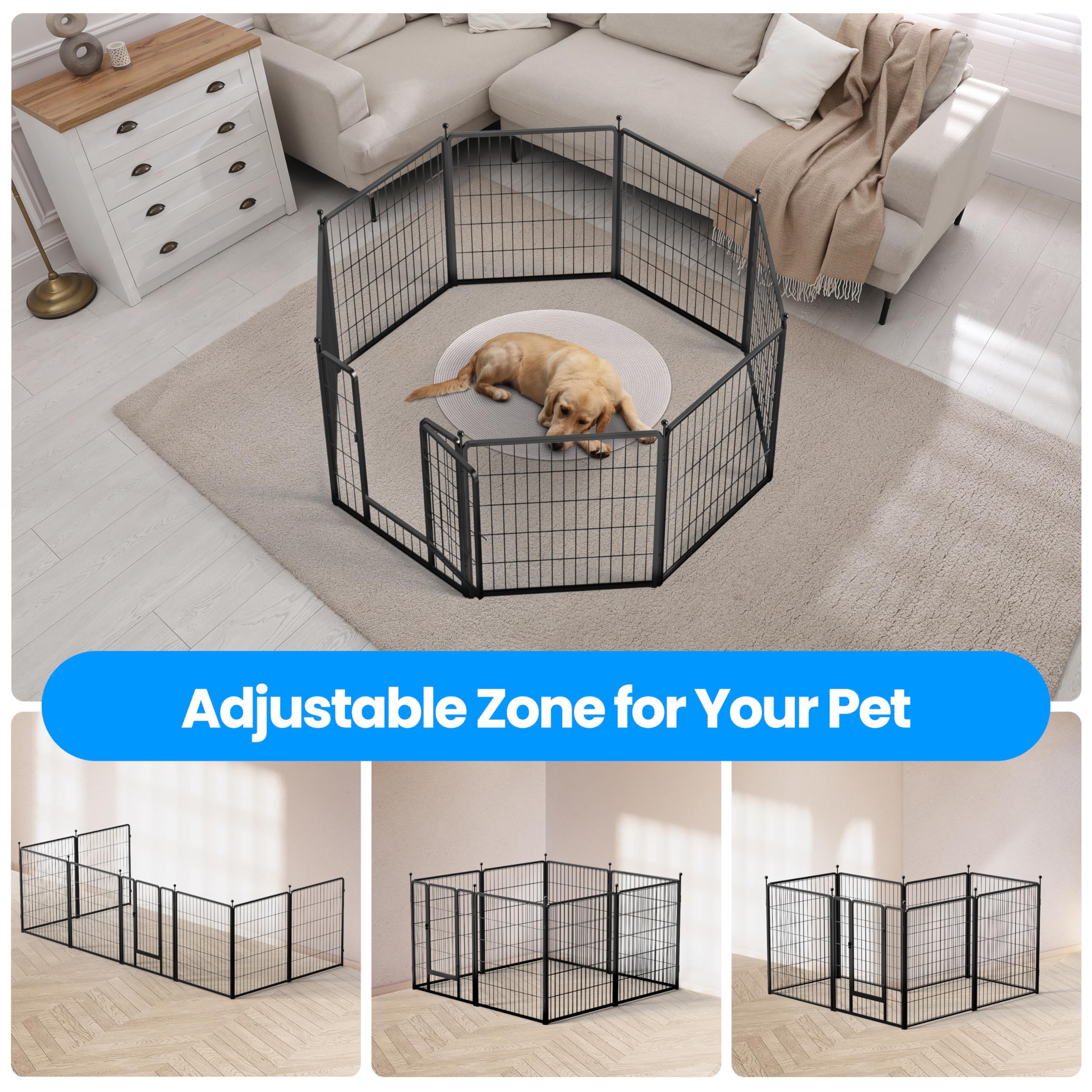 Simple Deluxe Dog Playpen Outdoor, Portable Dog Playpen For Travel, Camping, 32'' Height 8 Panels Heavy Duty Dog Pen For Small/M