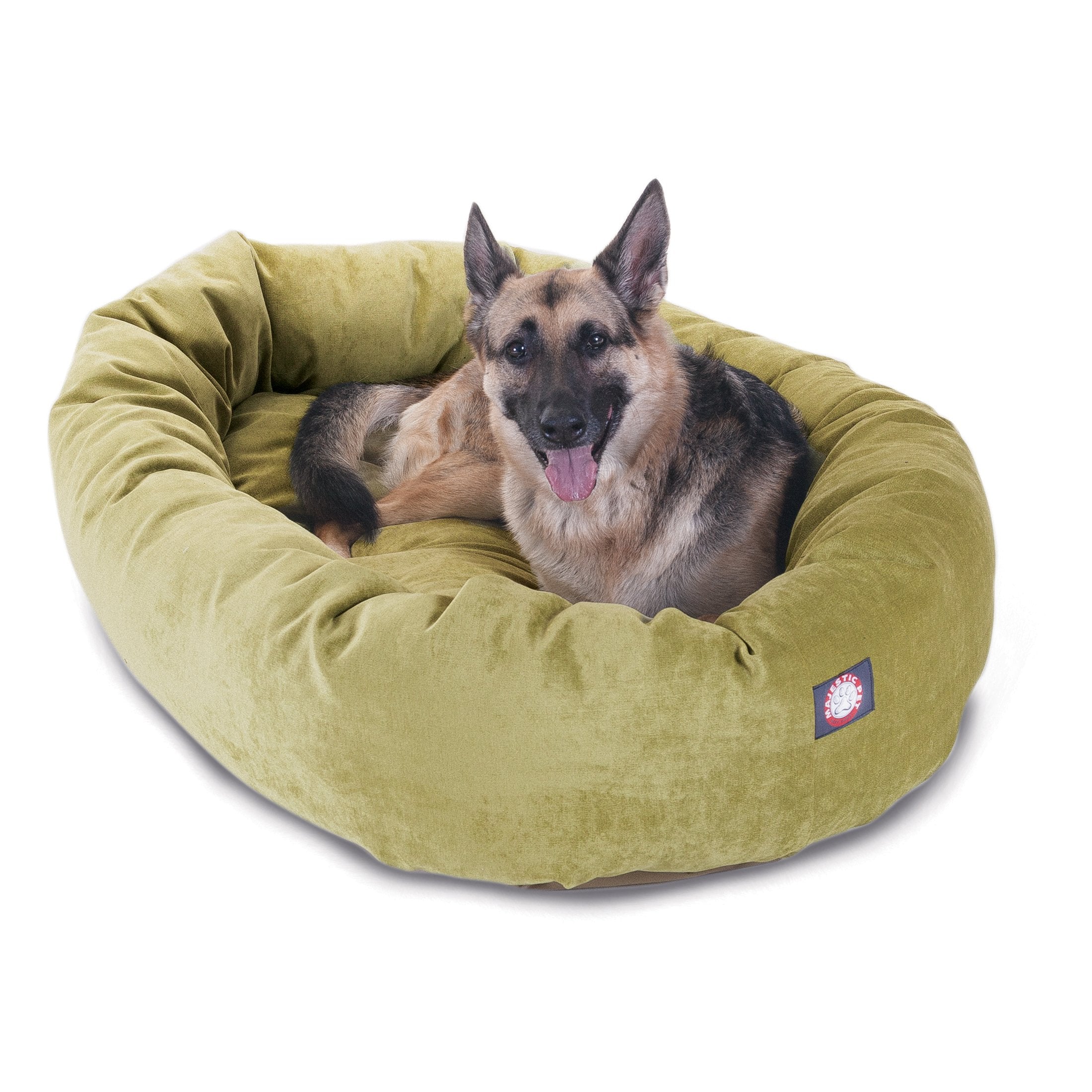 Majestic Pet 52 Inch Micro Velvet Calming Dog Bed Washable – Cozy Soft Round Dog Bed With Spine For Head Support - Fluffy Donut Dog Bed 52X35X11 (Inch) – Round Pet Bed X- Large – Apple