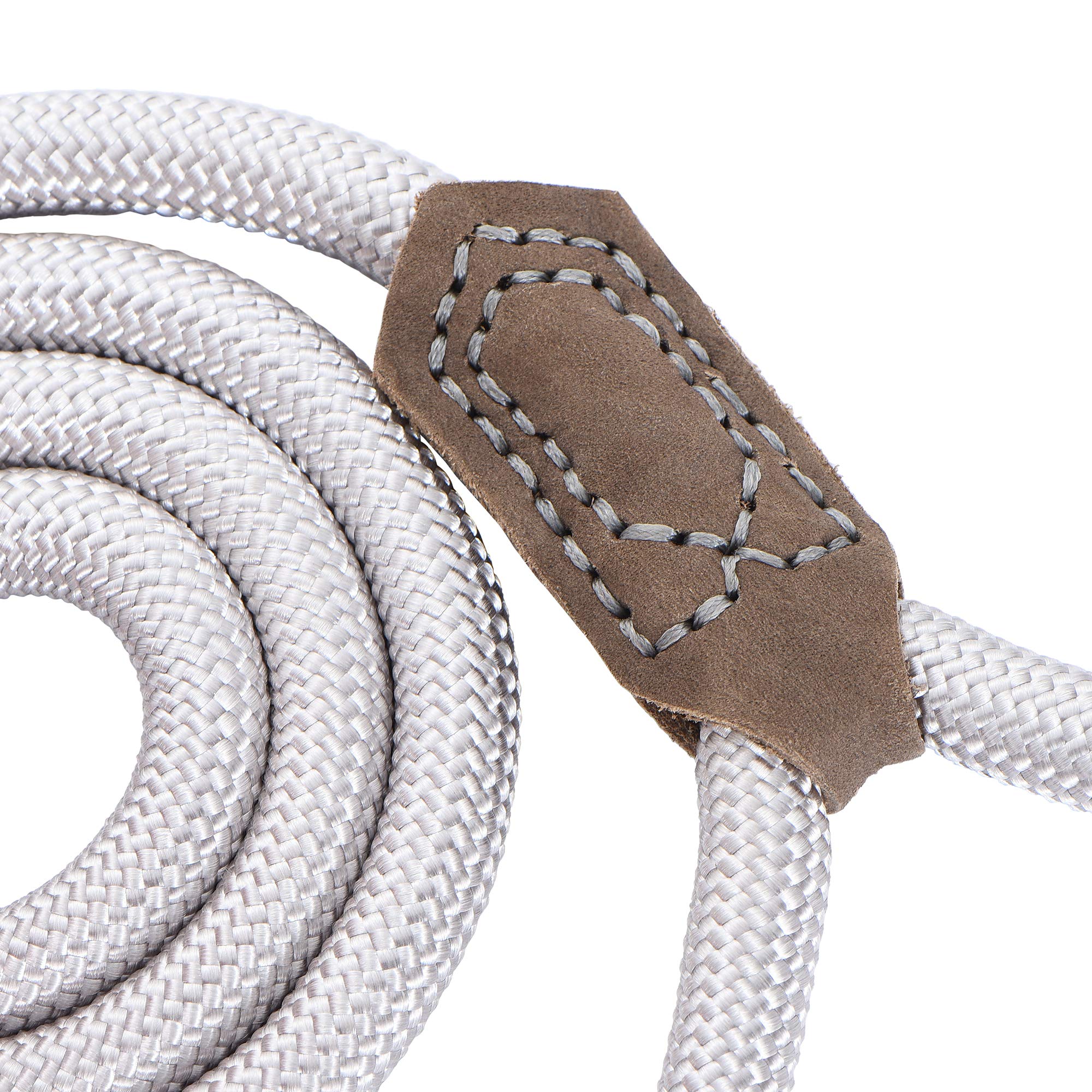 Mile High Life | Premium Leather Dog Leash | Strong Rope Leash | Leather Handle | Zinc Alloy Strong Clasp | Small Medium Large Dogs | 4/5/6 Feet(Sliver, 48 Inch (Pack Of 1))