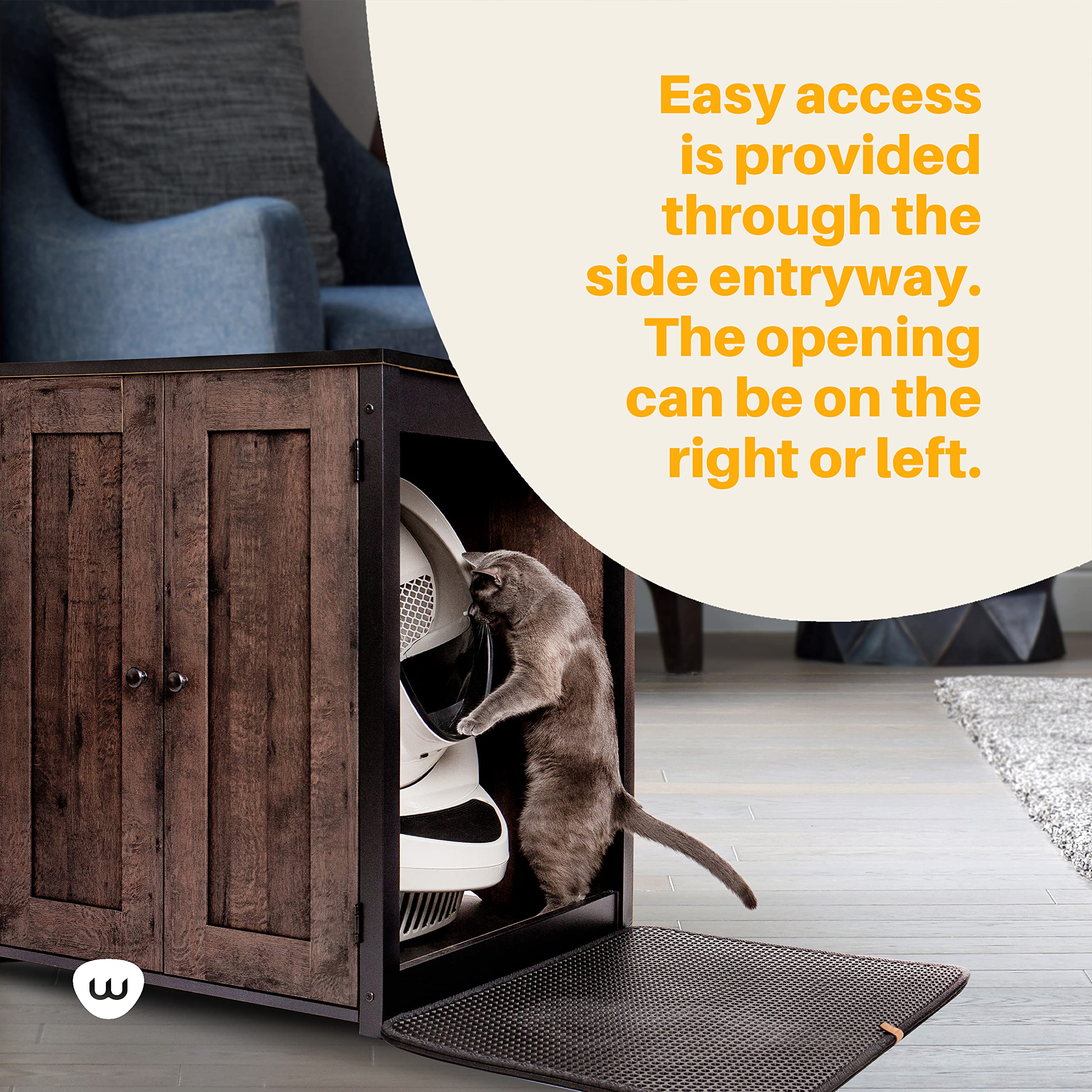 Whisker Litter-Robot Storage Cabinet And Litter Box Enclosure, Coffee Oak Finish, 30.7'' W X 28.1'' D X 34.3'' H, Stylish And Du