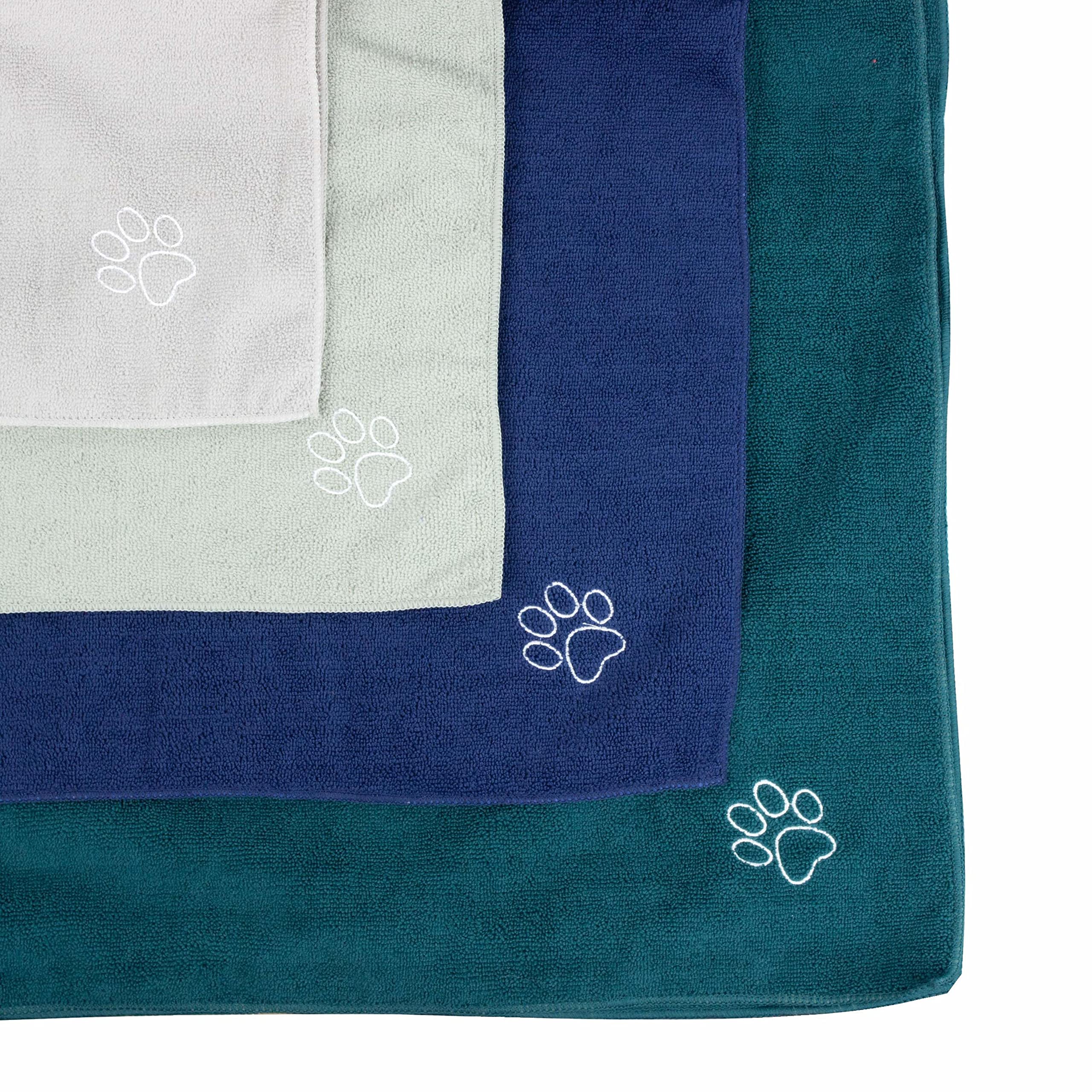 My Doggy Place - Super Absorbent Microfiber Towel - Dog Bathing Supplies - Microfiber Drying Towel - Washer Safe - Navy Blue With Paw Print - 45 X 28 In - 2 Pack