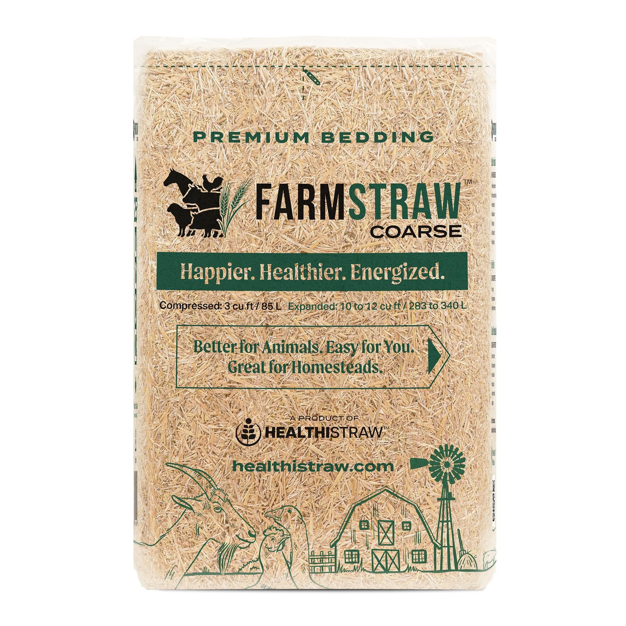 Healthistraw Farmstraw Coarse Cut, 3 Cu Ft - All-Natural Wheat Straw Animal Bedding For Homesteads, Hobby Farms, Small Pets - Ab