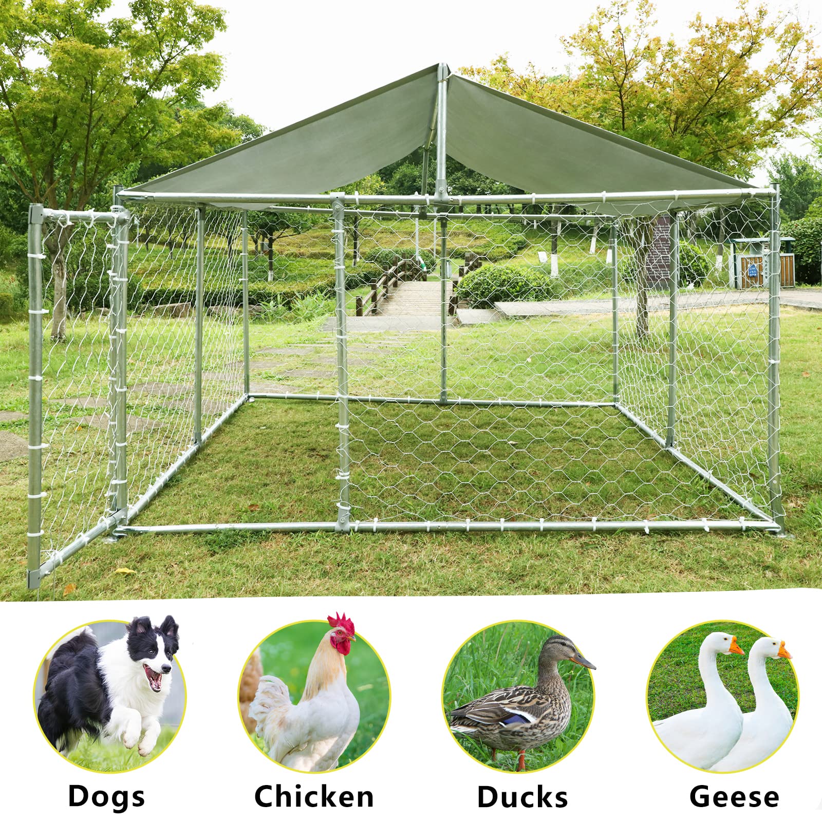 Leisu Dog Kennels Outdoor Large Dog Cage Heavy Duty Dogs House Extra Wide Outside Pet Kennels With Water-Resistant Cover For Bac
