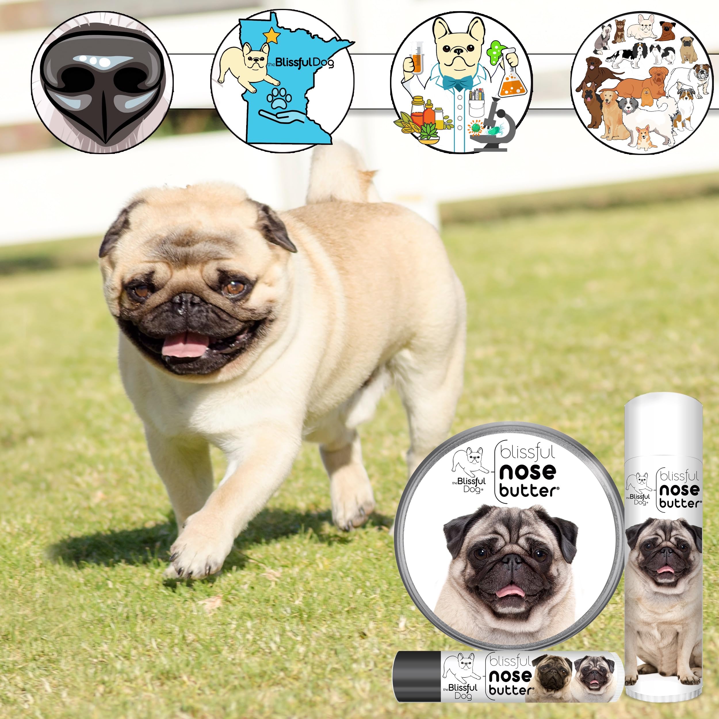 The Blissful Dog Fawn Pug Nose Butter, Versatile Dog Nose Balm to Reduce Dryness, Handcrafted Moisturizer, Easy-to-Apply, Unscen