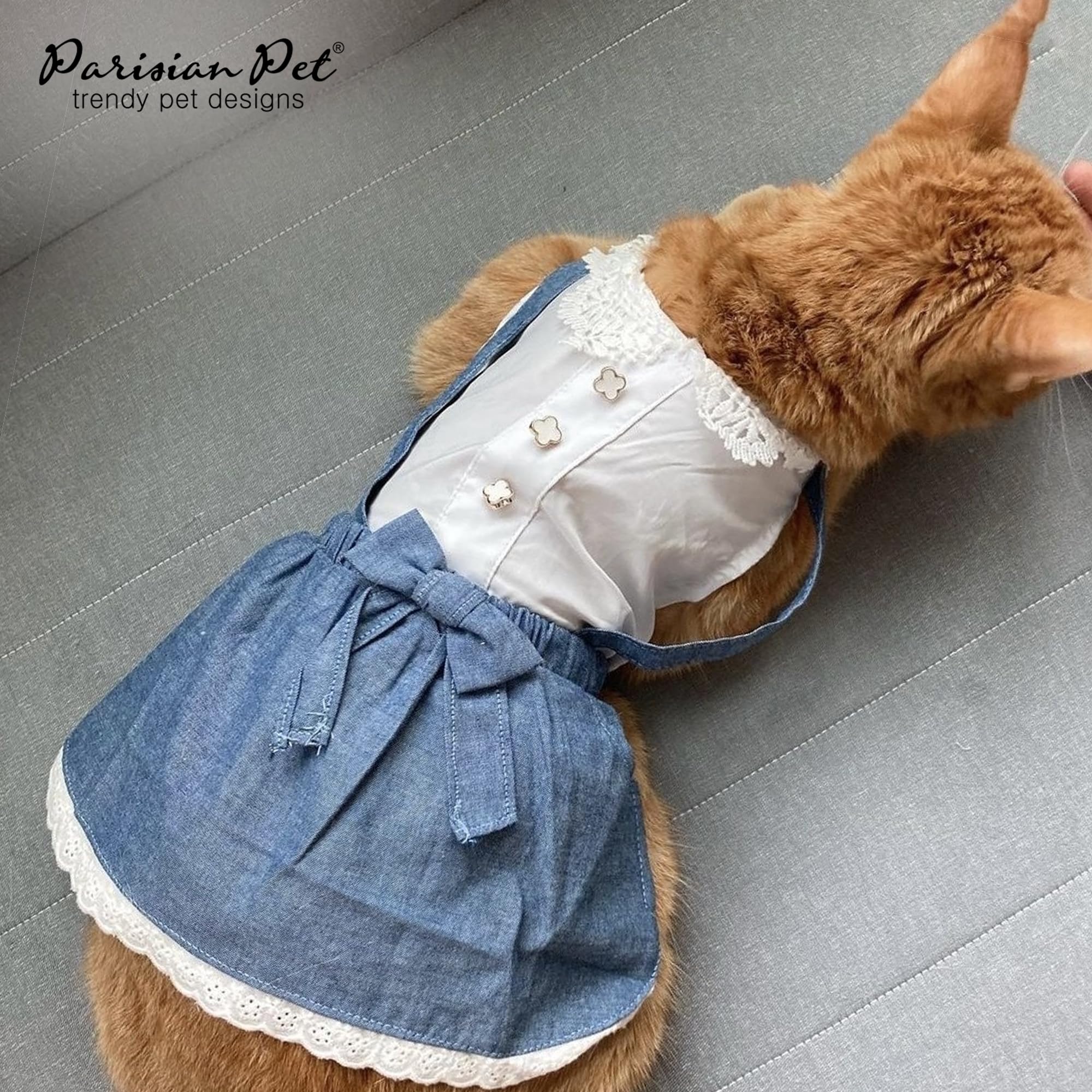Parisian Pet Chambray Overall Dress - Lightweight And Fashionable Summer Clothes For Medium Dogs - Sleeveless Overalls For Girl
