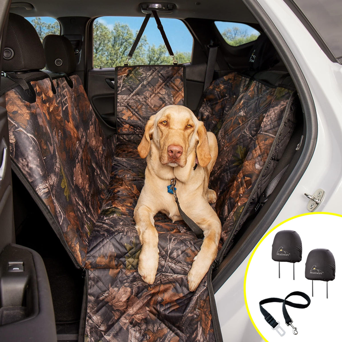 Meadowlark Premium Hammock Dog Car Seat Cover Back Seat, Dog Cover Car Seat Protector, Non-Slip, Dog Stuff, Anti Shock, Water Repellant, Pet Car Seat Cover For Dogs W/Seat Belt & 2 Headrest Covers