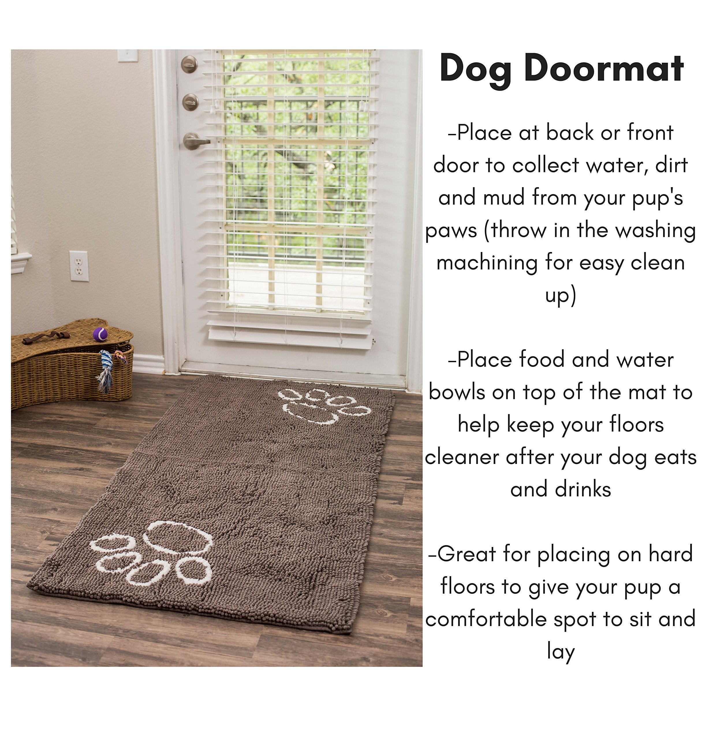 Internet'S Best Chenille Dog Doormat - 60 X 30 - Absorbent Surface - Non-Skid Bottom - Protects Floors - Grey