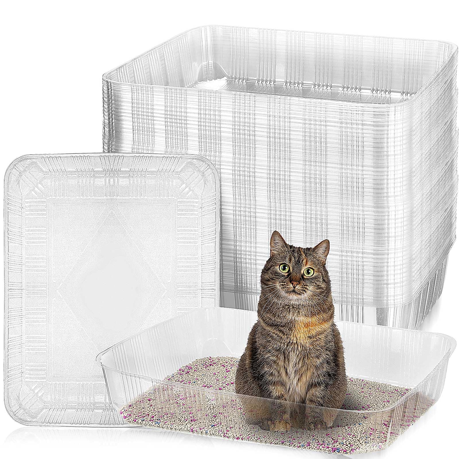 Zubebe 50 Pack Disposable Cat Litter Box For Cats, Large Disposable Kitty Litter Tray Boxes 19.69 X 15.75 X 3.94 Inches Plastic 
