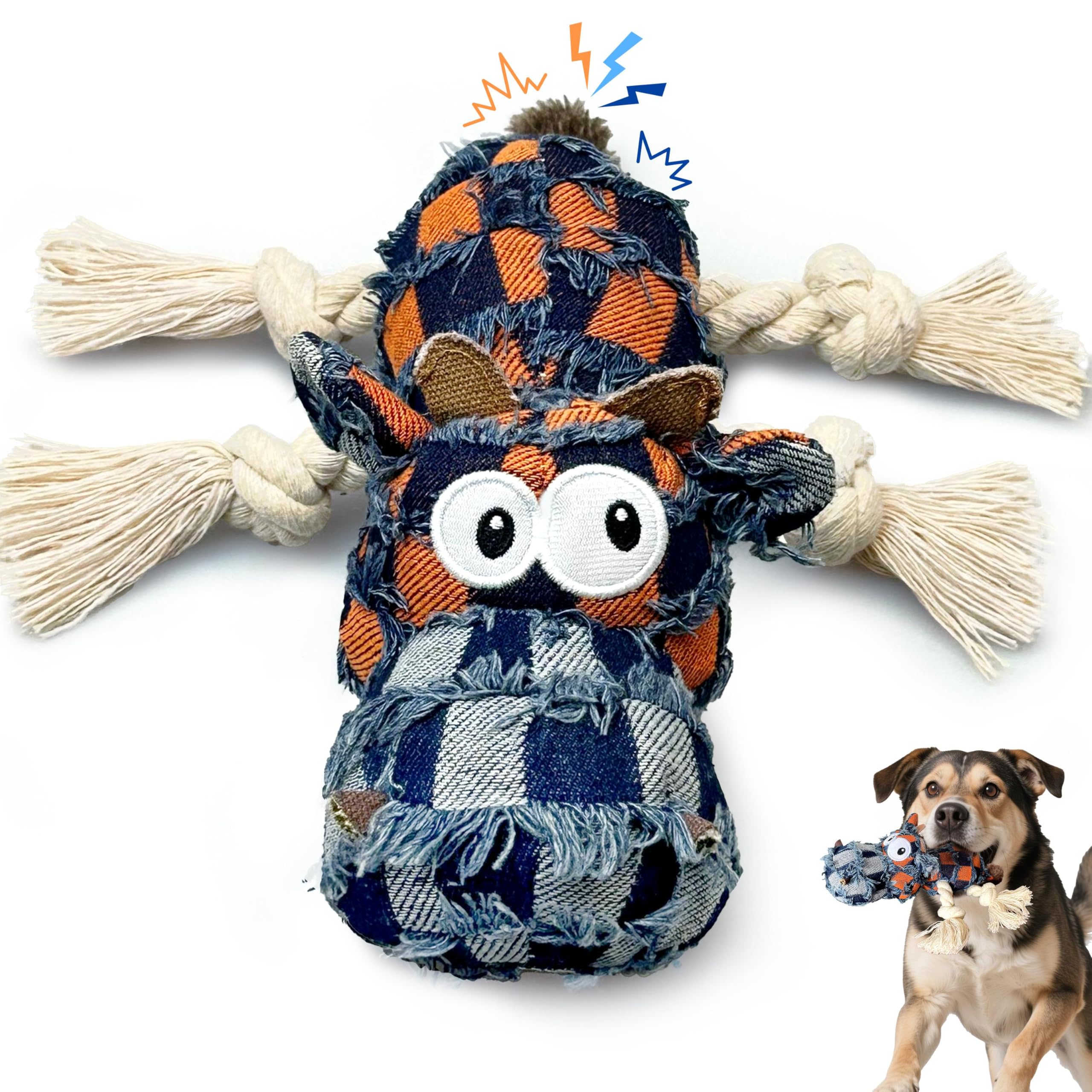 Hanarook Squeaky Dog Toys For Aggressive Chewers, Dog Plush Chew Toy, Stuffed Animals Dog Toys For Small Medium Large Dogs To Ke