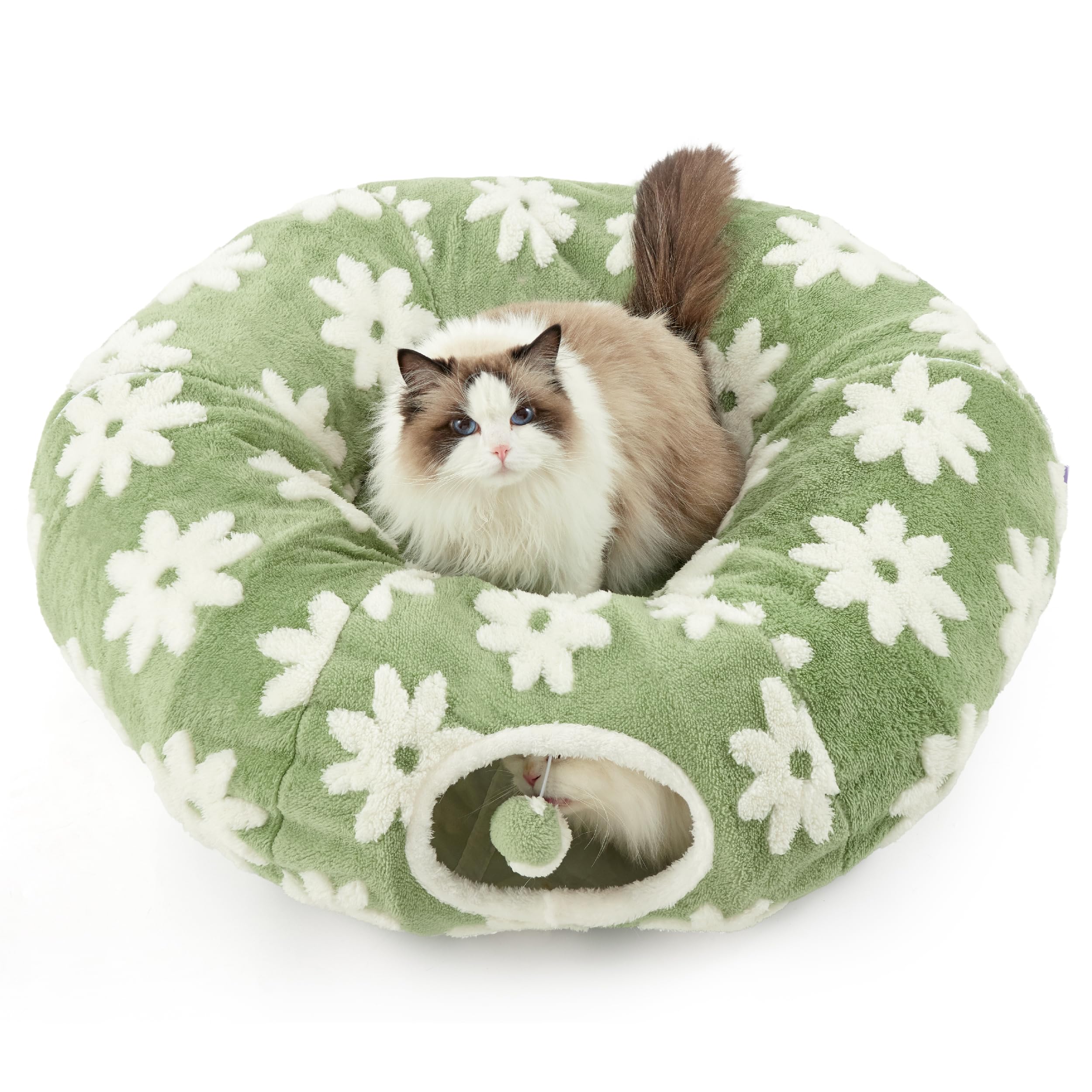 Lesure Cat Tunnel Bed For Indoor Cats - Cute Cat Donut Tunnel Toys With Washable Circle Cushion, Round Pet Peekaboo Cave Toy For