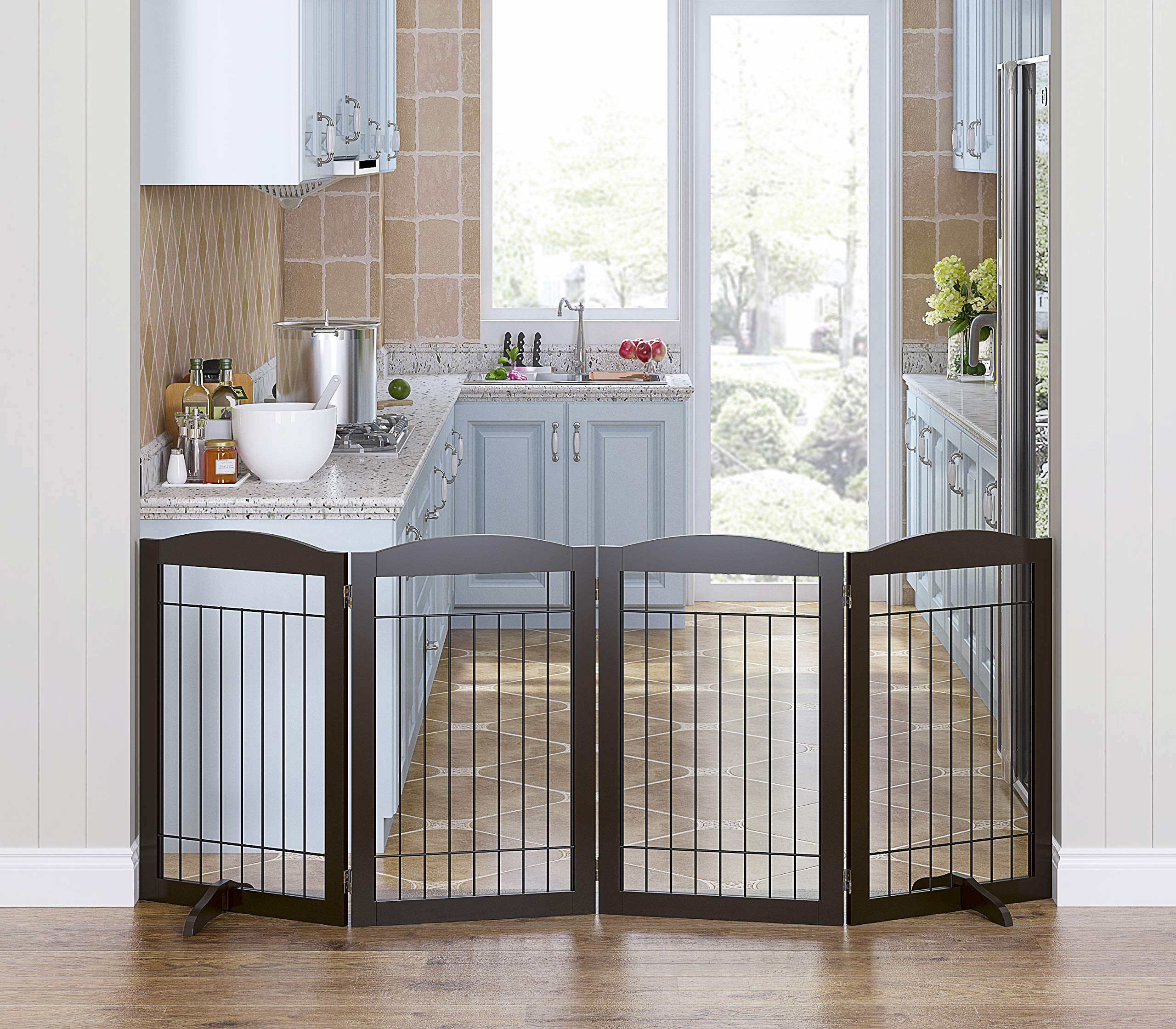 Spirich Freestanding Wire Pet Gate for Dogs, 30 inches Tall Dog Gate for The Houes, Doorway, Stairs, Pet Puppy Safety Fence,Set
