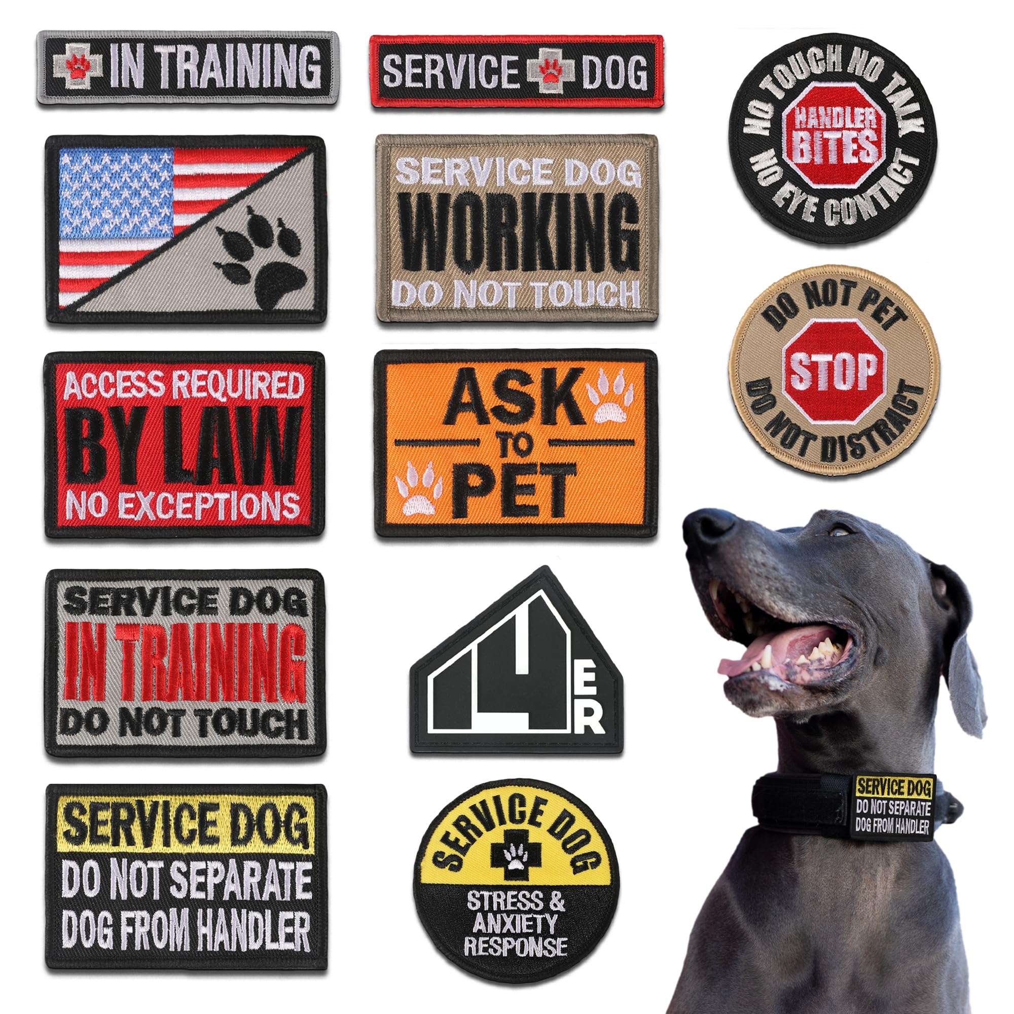 14Er Tactical Service Dog Patches | Ask To Pet Patch, Do Not Pet Patch, Service Dog In Training Patches | Service Dog Vest Patches, Dog Patches For Harness | Service Dog Patch Set (12-Pack)