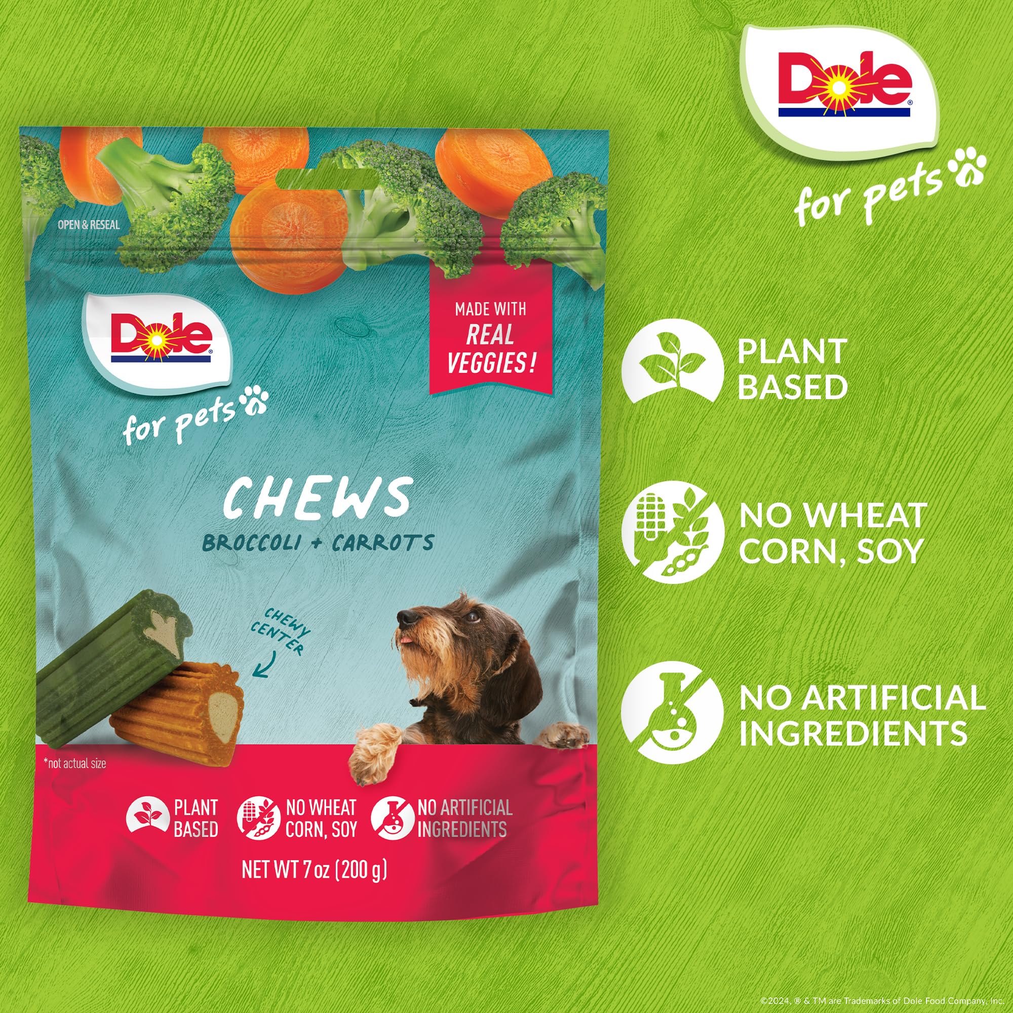 Dole for Pets Freshly Fetched Dog Chews, Assorted Broccoli & Carrot Flavor Dog Treats | Flavored with Real Veggies, No Wheat, Co