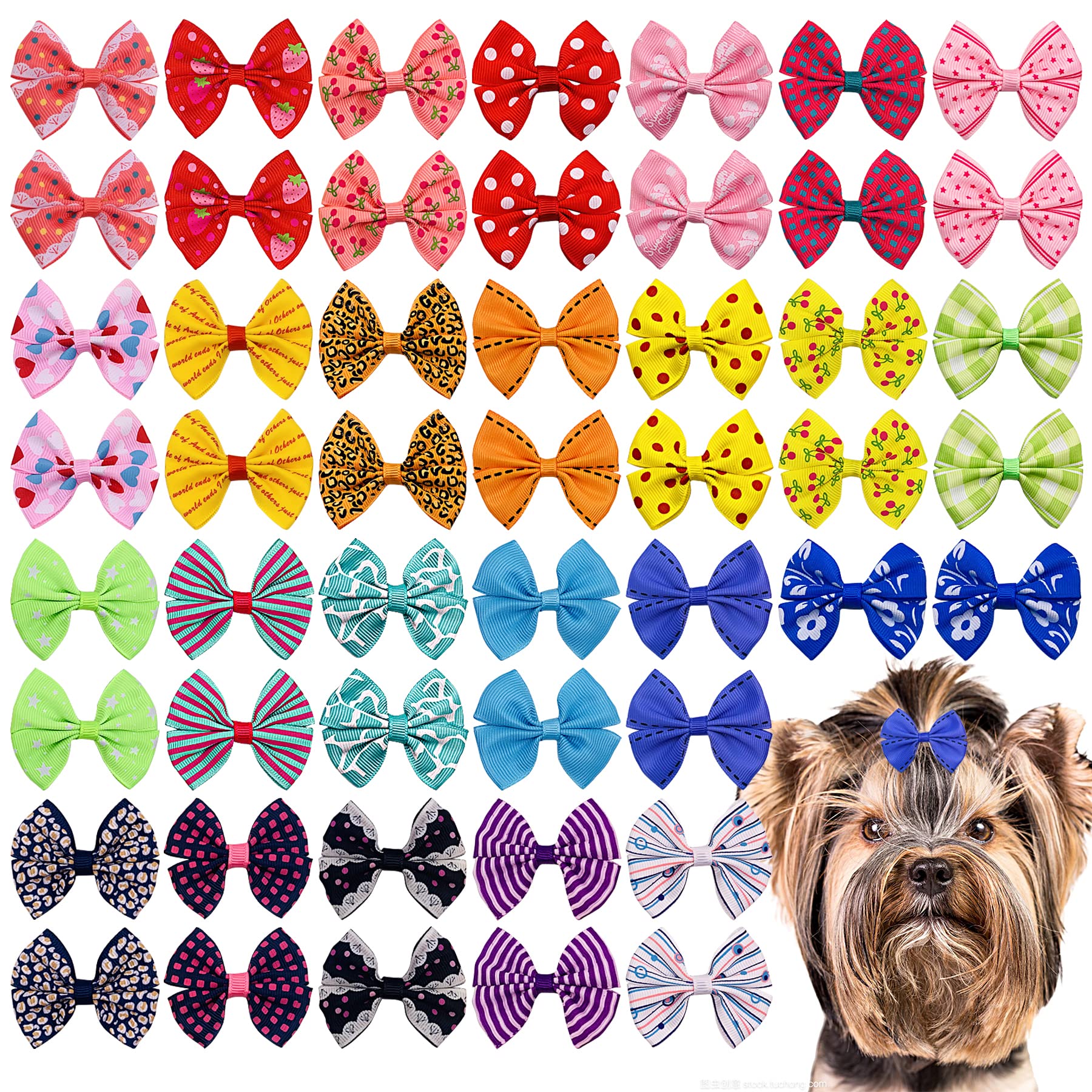 PET SHOW 20pairs Big Bowknot Dogs Hair Bow Clips with French Barrette Clip for Small Medium Large Dogs Puppies Cats Topknot Groo