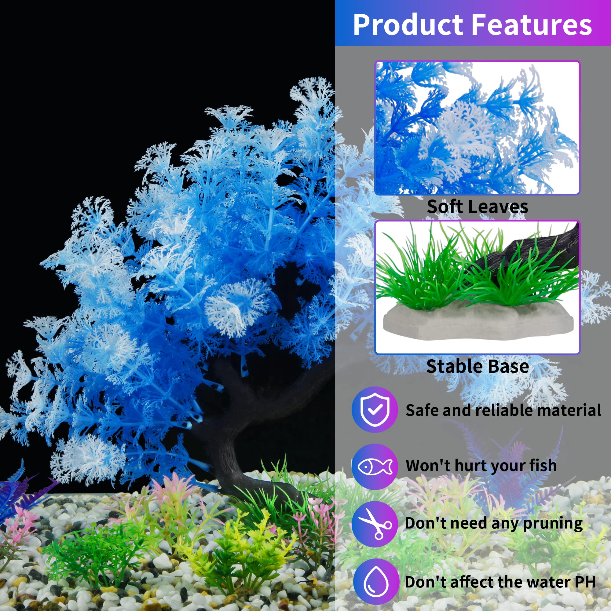 MyLifeUNIT Fish Tank Decorations, 15 Pack Artificial Aquarium Plants Tree Set for Fish Tank Decor (Bule Set)