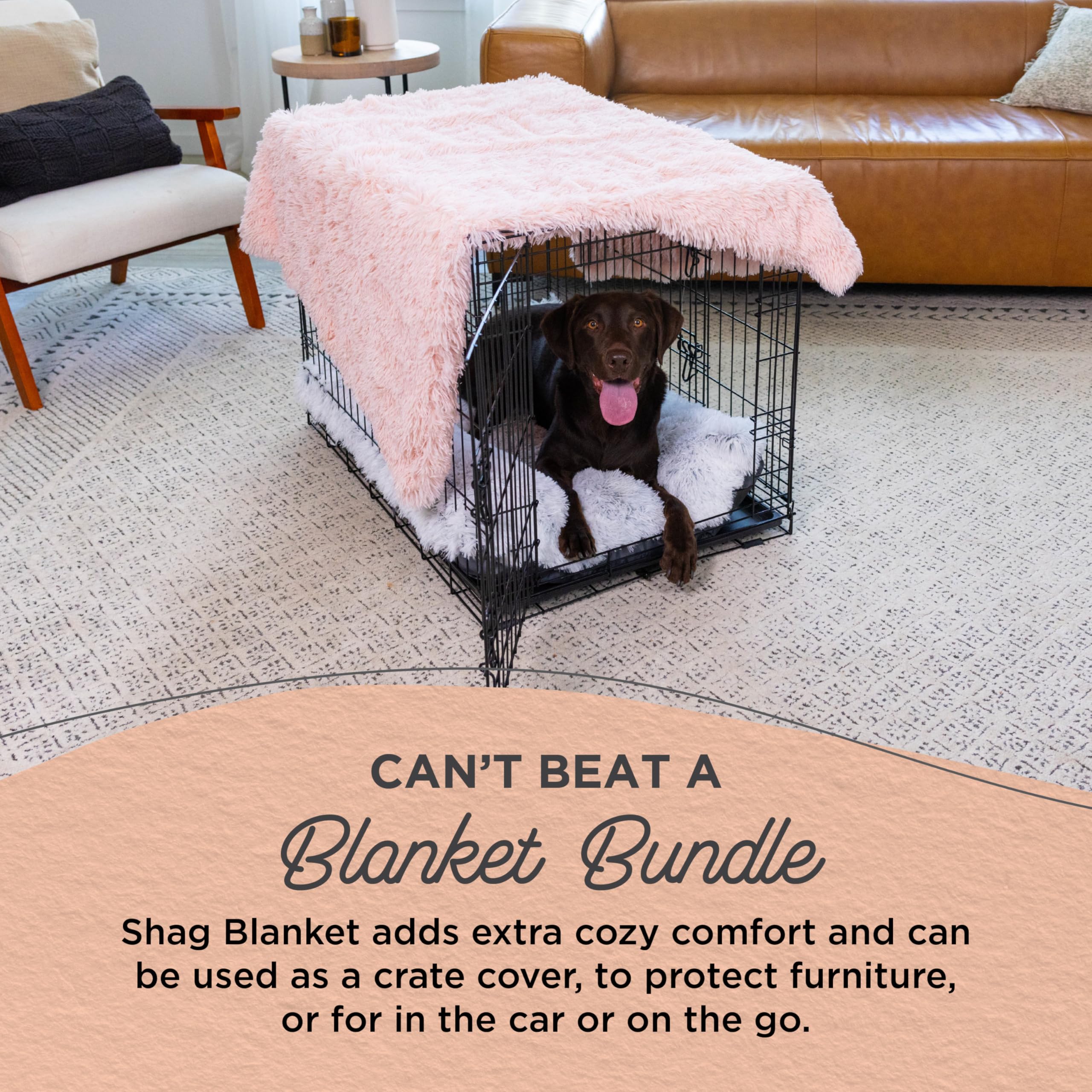 Best Friends by Sheri Bundle Set The Original Calming Shag Donut Cuddler Cat and Dog Bed + Pet Throw Blanket Cotton Candy Pink L
