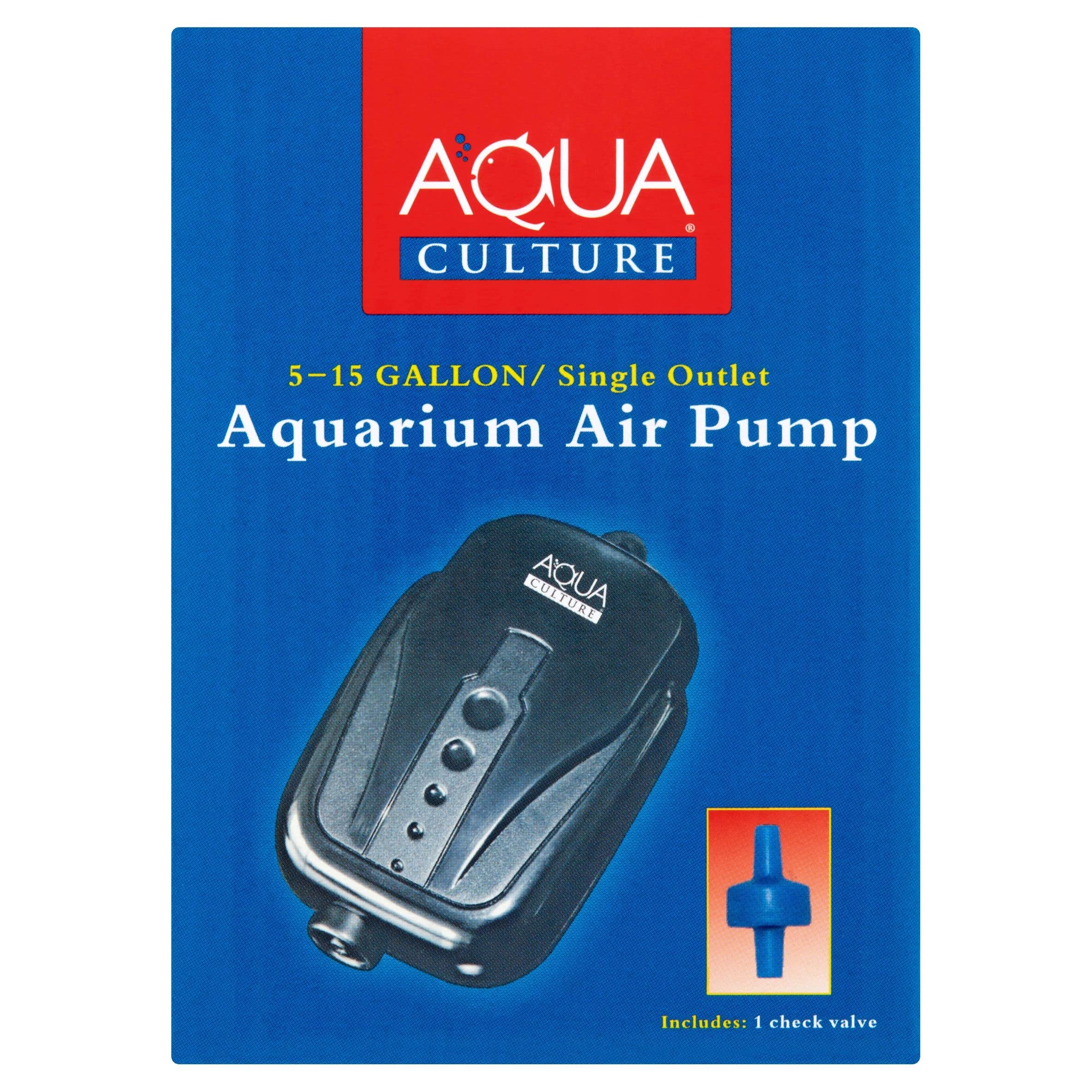 Aqua Culture 5-15 Gallon Aquarium Air Pump with Check Valve, Easy Setup, 1200cc/min Air Output, Ideal for Fish Tanks