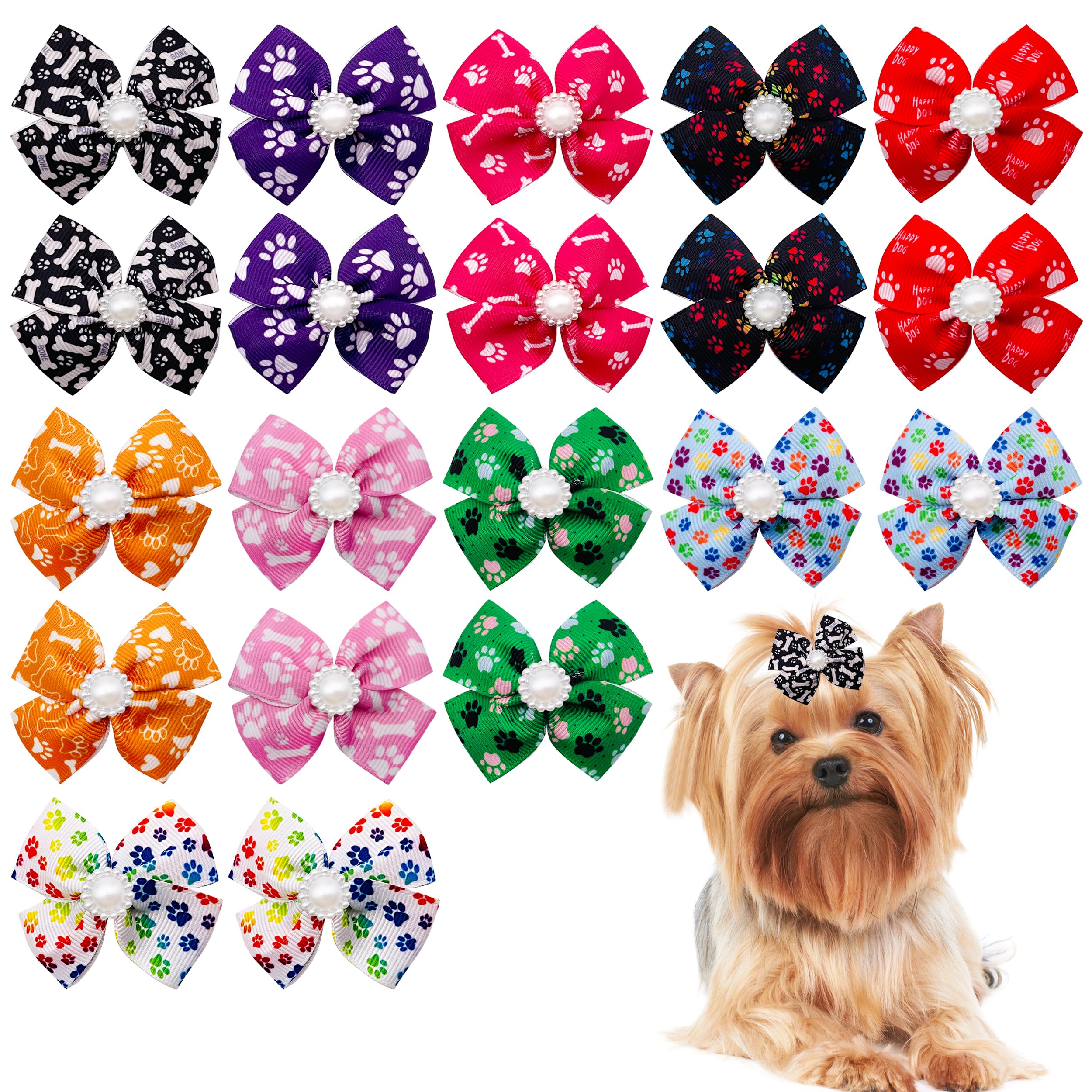 Pet Show 20Pcs Dog Hair Bows With Alligator Clips For Small Medium Dogs Bowknot Hair Clips Cat Puppy Yorkshire Grooming Hair Acc