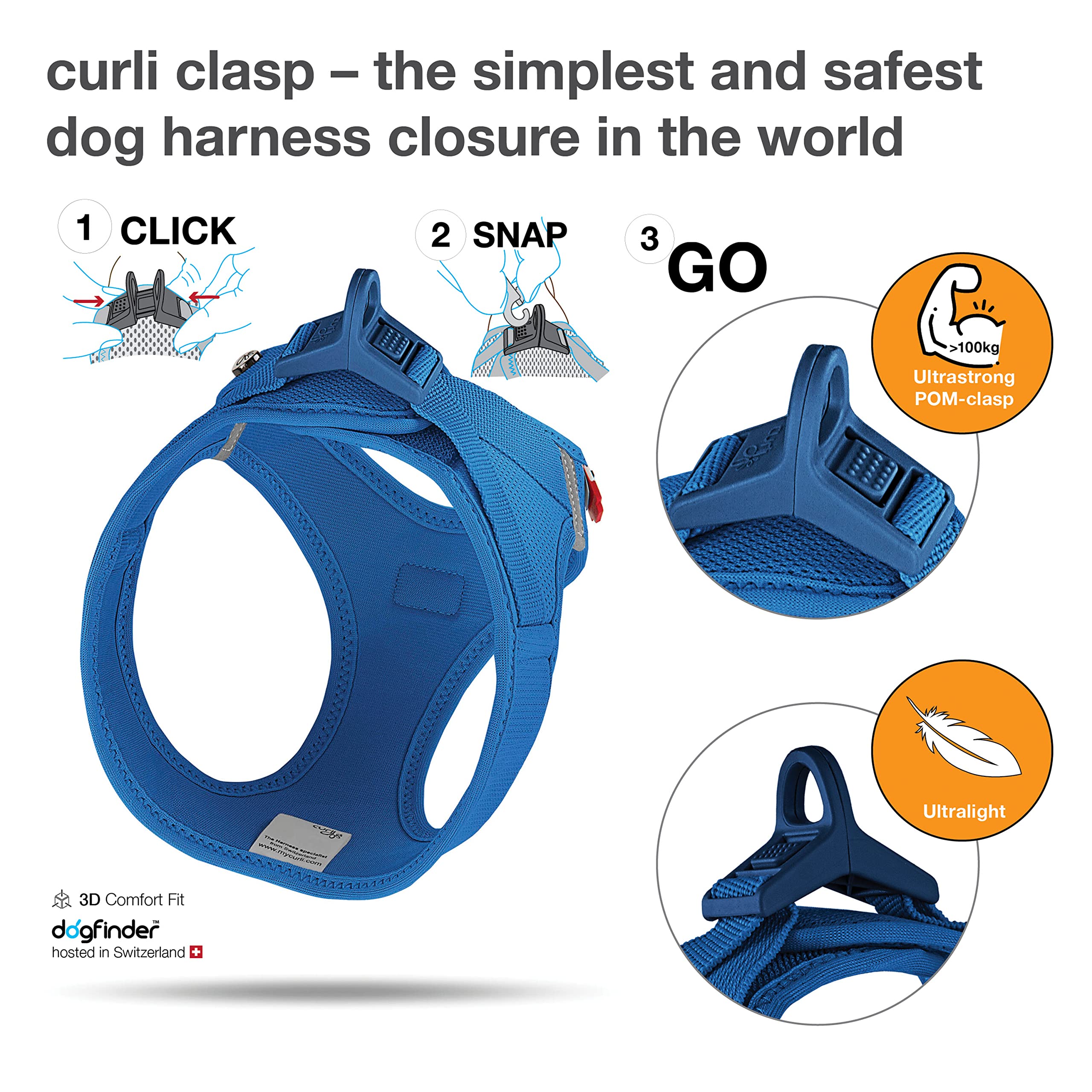 Vest Harness curli Clasp Air-Mesh Blue 3XS