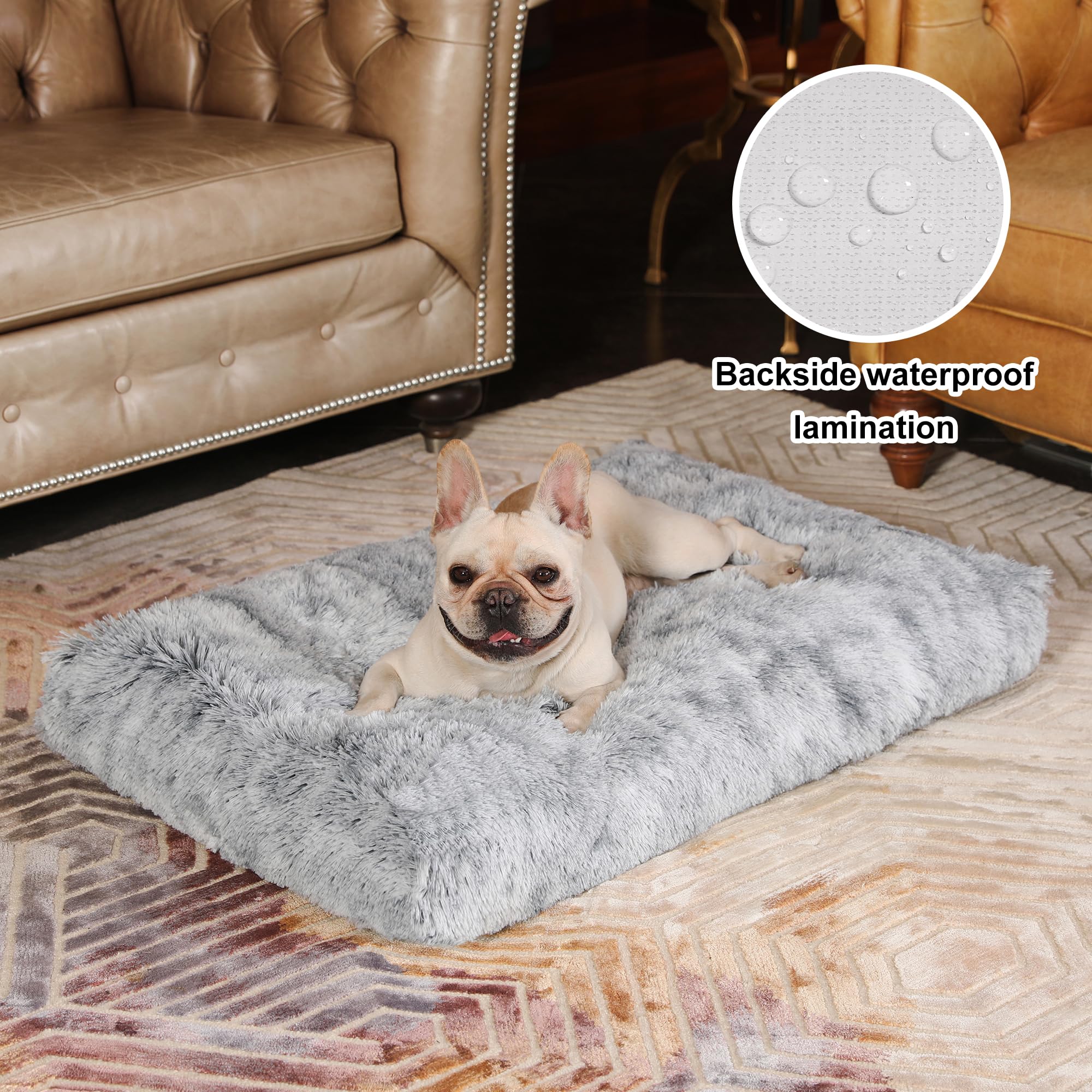 Bedfolks Waterproof Dog Crate Bed, Plush With Removable Washable Cover, Faux Fur Crate Pad For Medium Dogs, Fluffy Kennel 29'X2