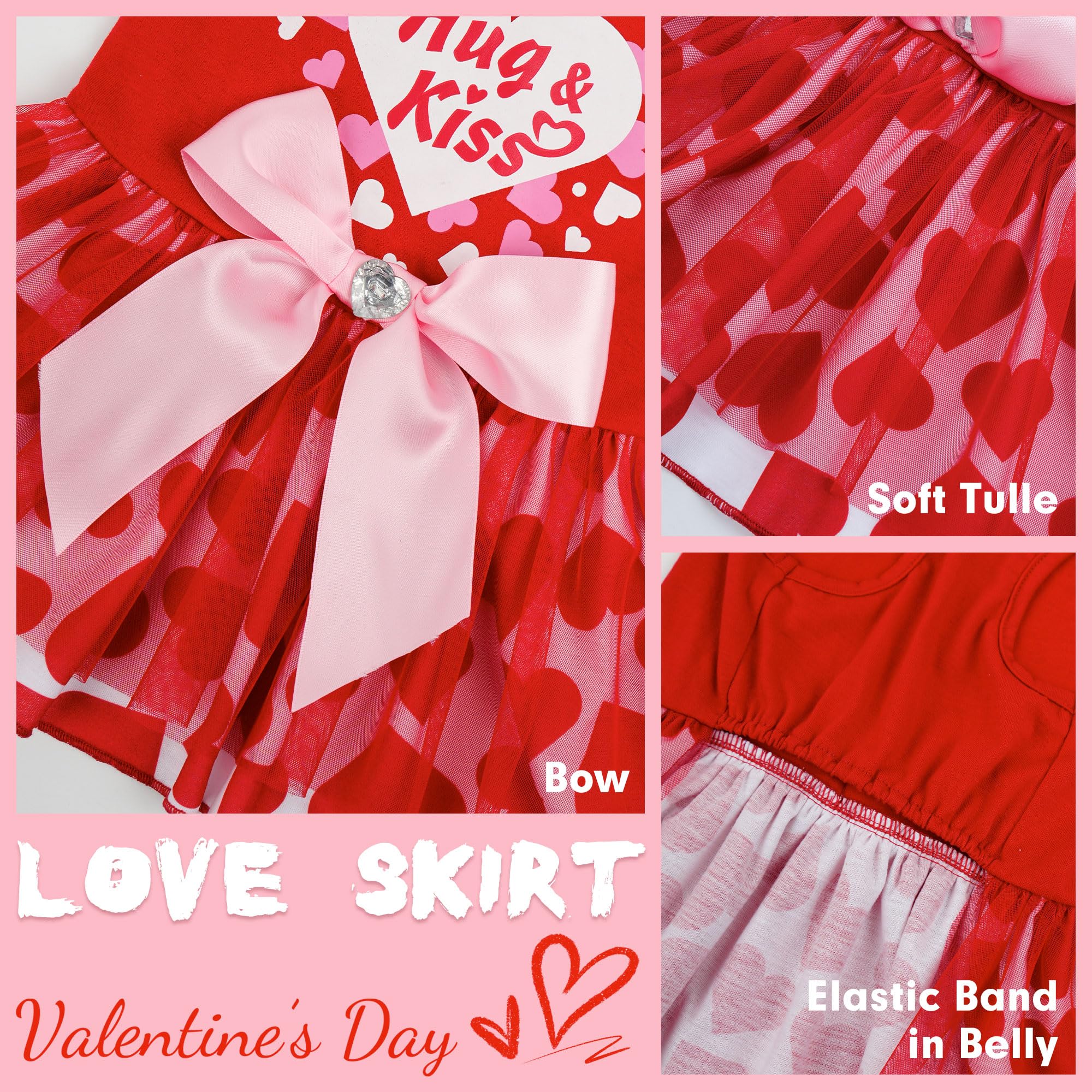 Cyeollo Valentine'S Day Dog Dress Holiday Dog Clothes Heart Print Tulle Doggie Dresses For Small Dogs Girls Party Outfit Puppy C