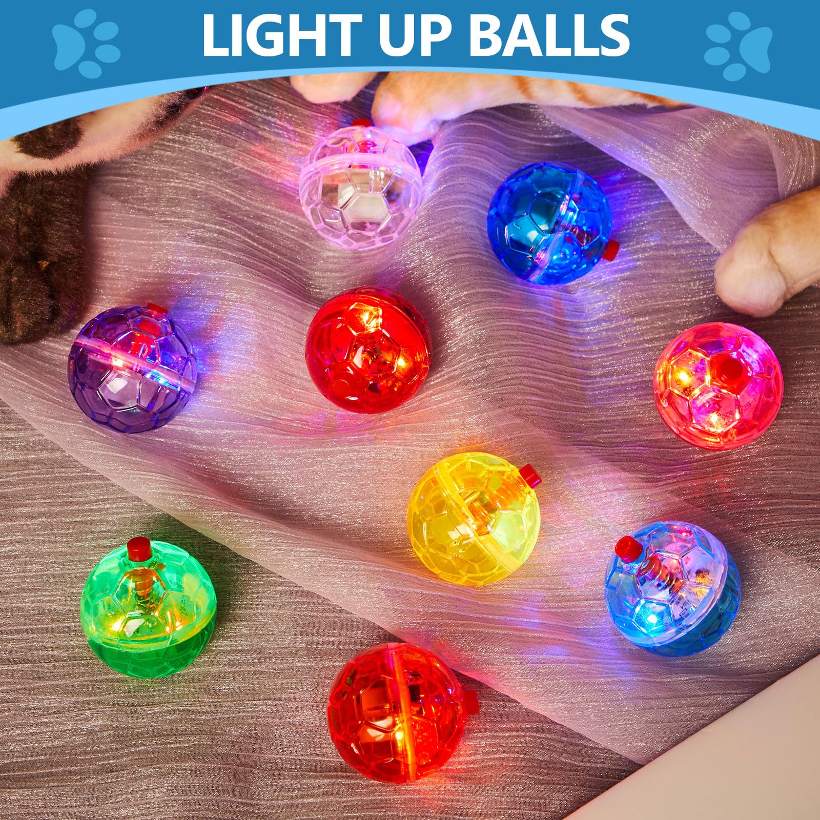 Jecery 9 Pcs Light Up Cat Balls Ghost Hunting Led Motion Activated Cat Toy Interactive Lighted Ball Pet Toys Glowing Mini Runnin