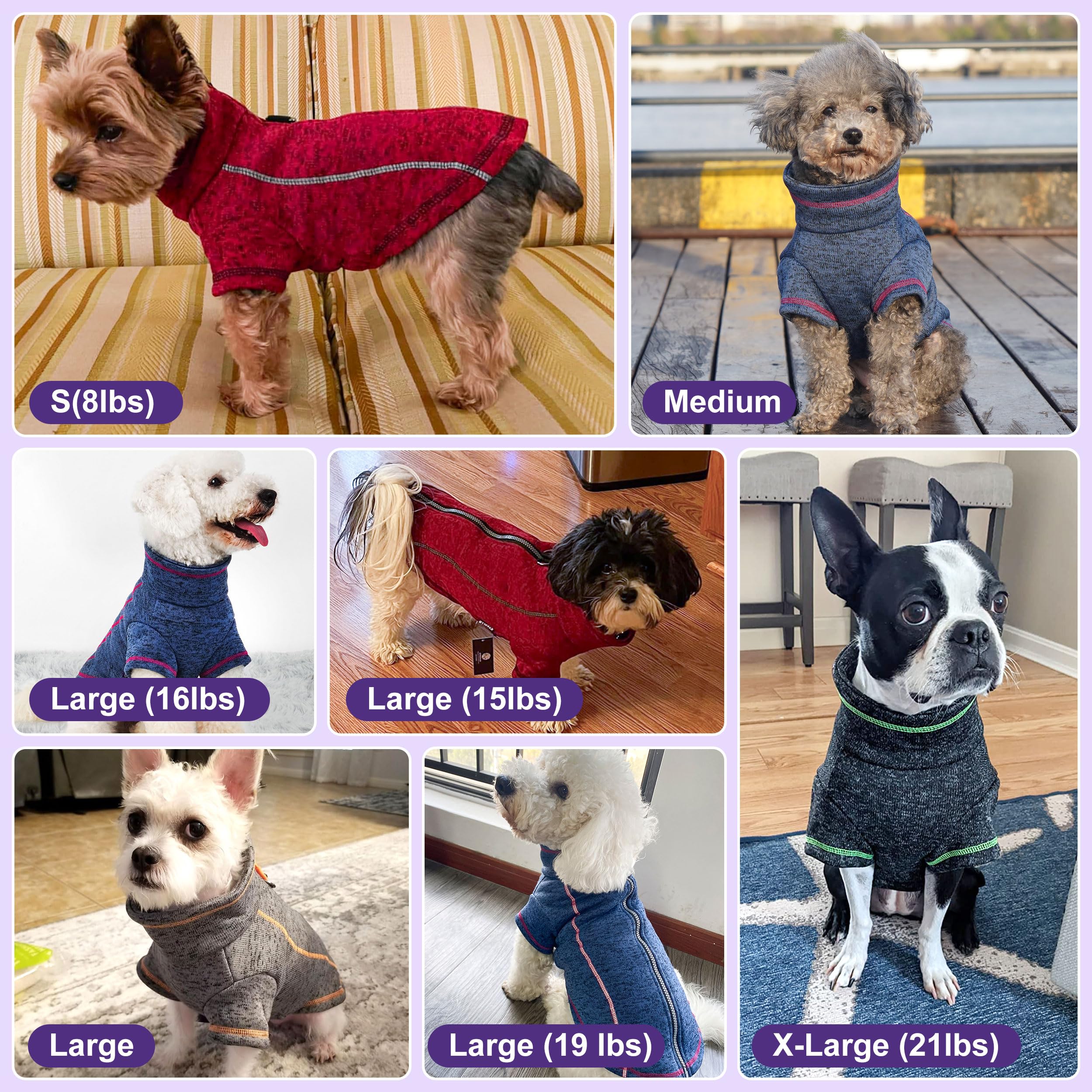 cyeollo Dog Sweater Jacket Coat with Zipper Reflective Jackets with D Ring Step in Dog Winter Coats Fleece Sweaters Pet Clothes