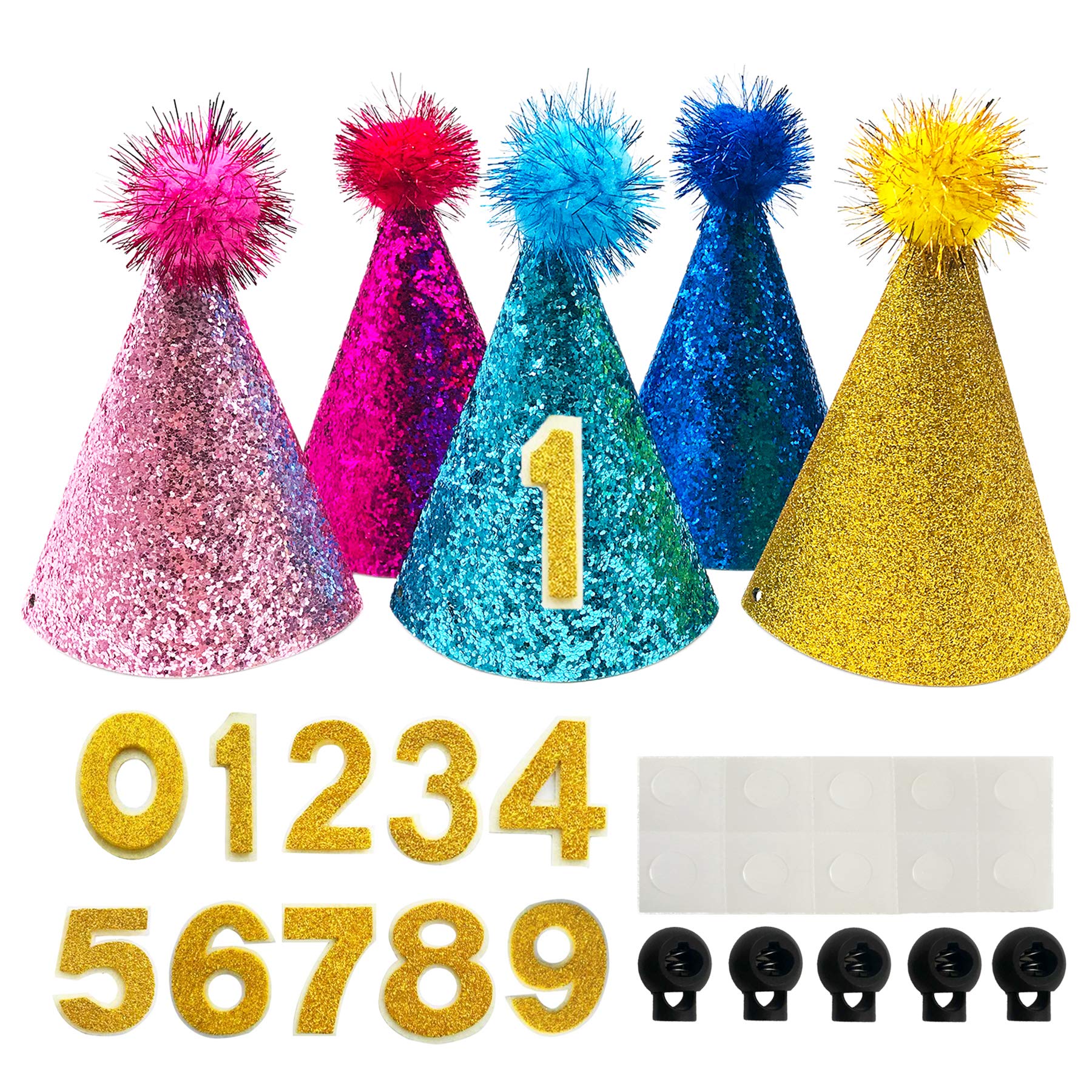 Pet Show 5Pcs Small Dog Birthday Hat Set For Boys Girls Medium Dogs Cat Kitten Puppies Party Hats With 0-9 Numbers 10 Glue Groom