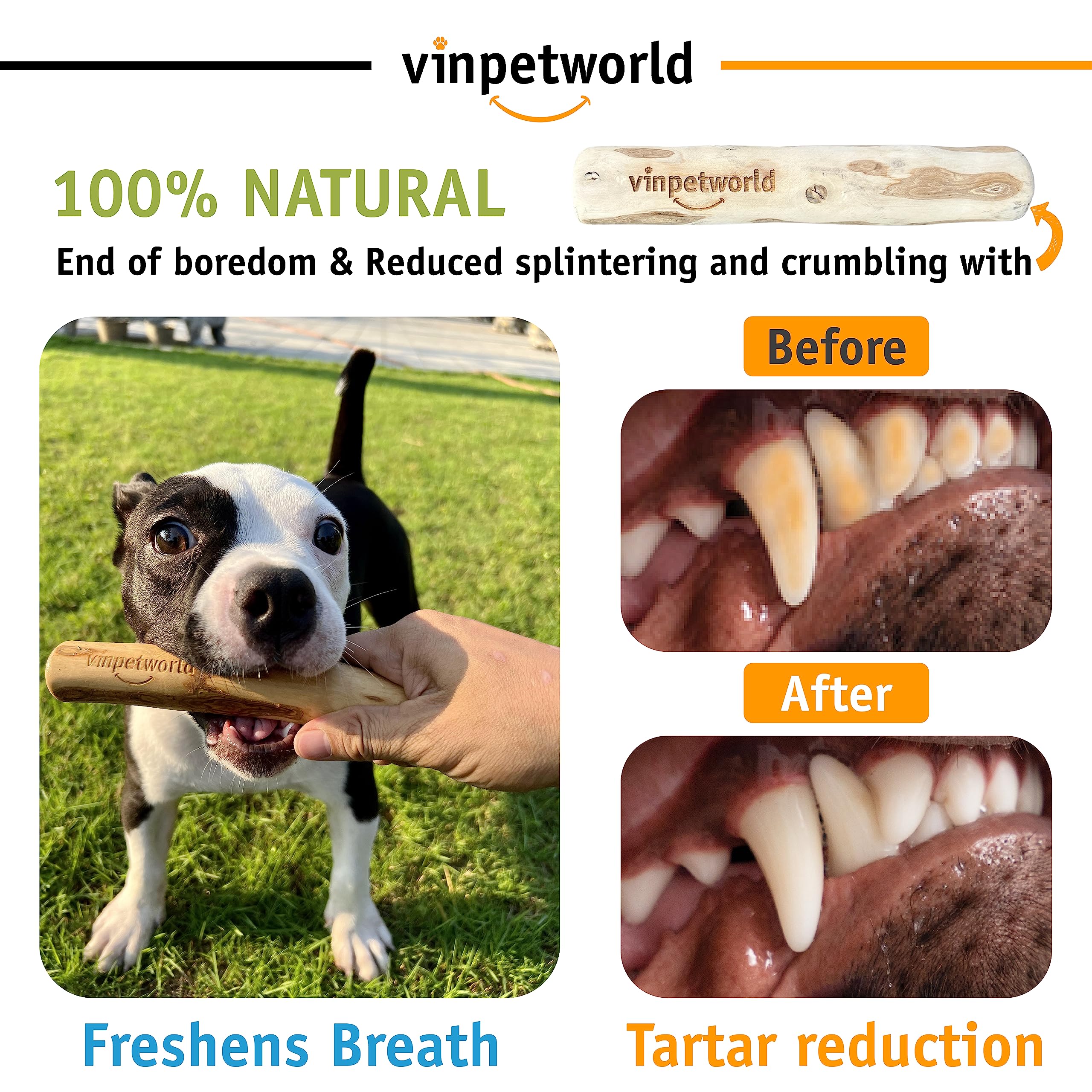 Vinpetworld Coffee Wood Dog Chew Toy | 100% Natural From Vietnam Forest (R) | Safe And Long-Lasting Real Coffee Wood | A Perfect Toy For Your Joyful Four-Legged Friend - Size S
