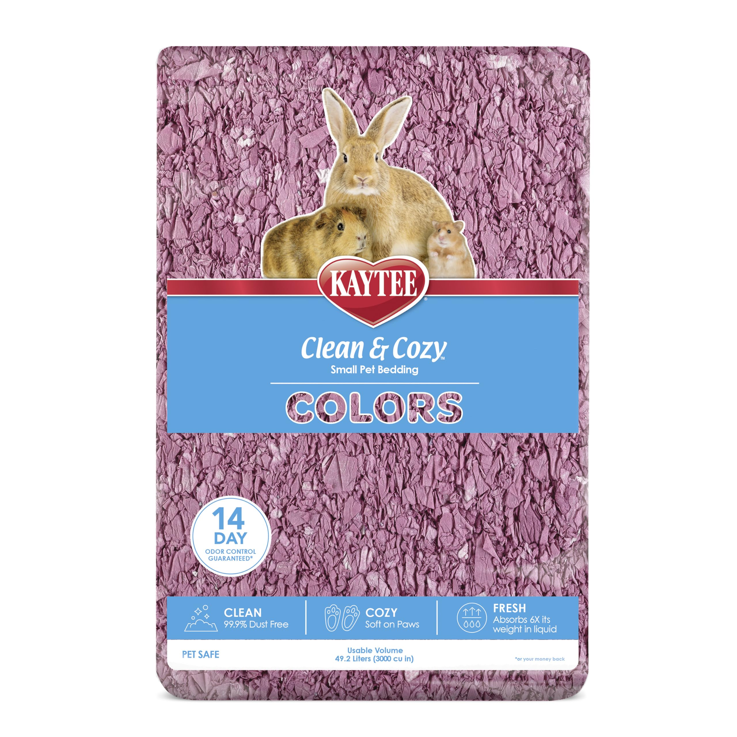 Kaytee Clean & Cozy Colors, Small Animal Bedding With Extreme Odor Control, Plum, 49.2 Liters