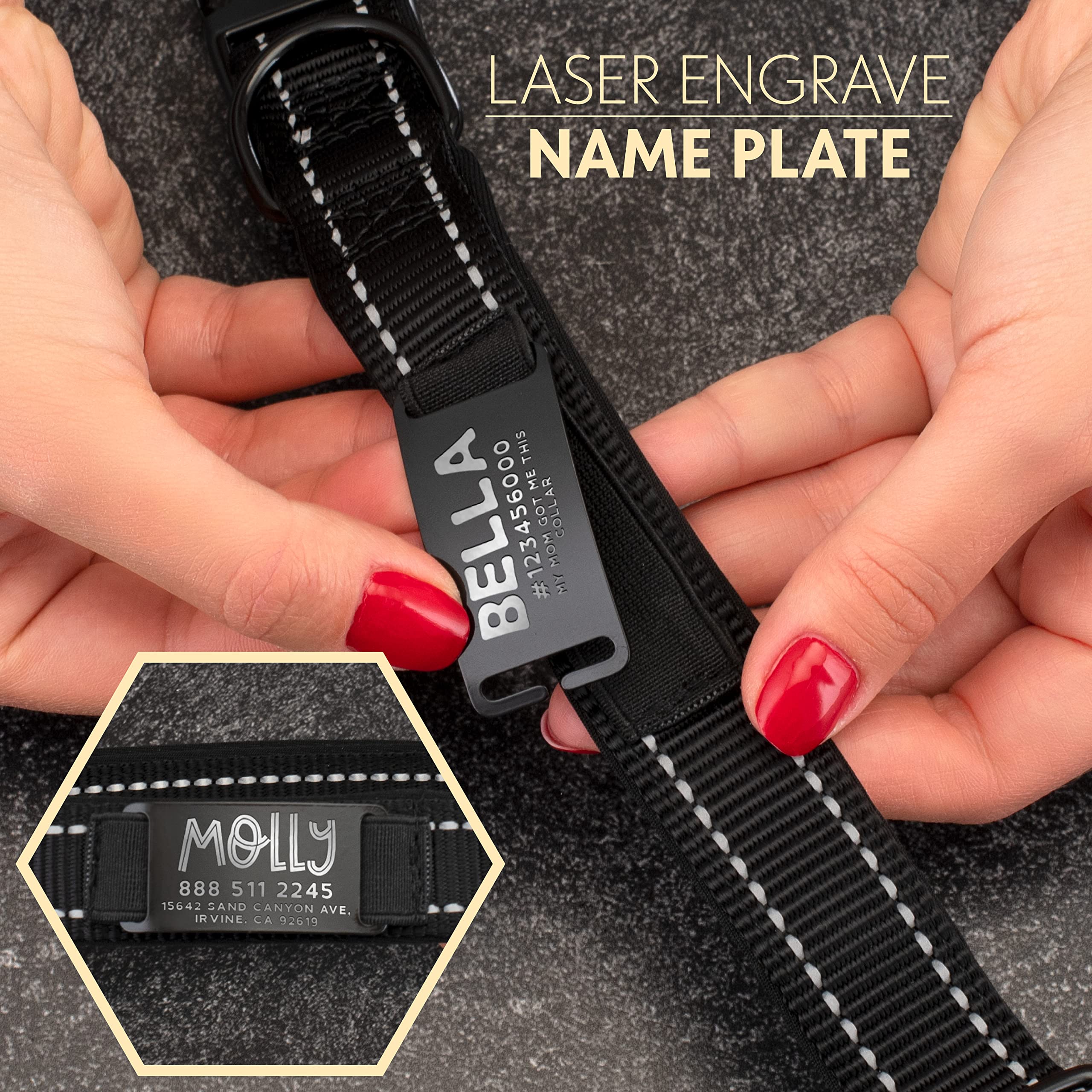 Updated - Personalized Dog Collars And Engraved Nameplate Id Tag, Reflective Nylon Dog Collar, Customizable In 11 Colors, 4 Adju