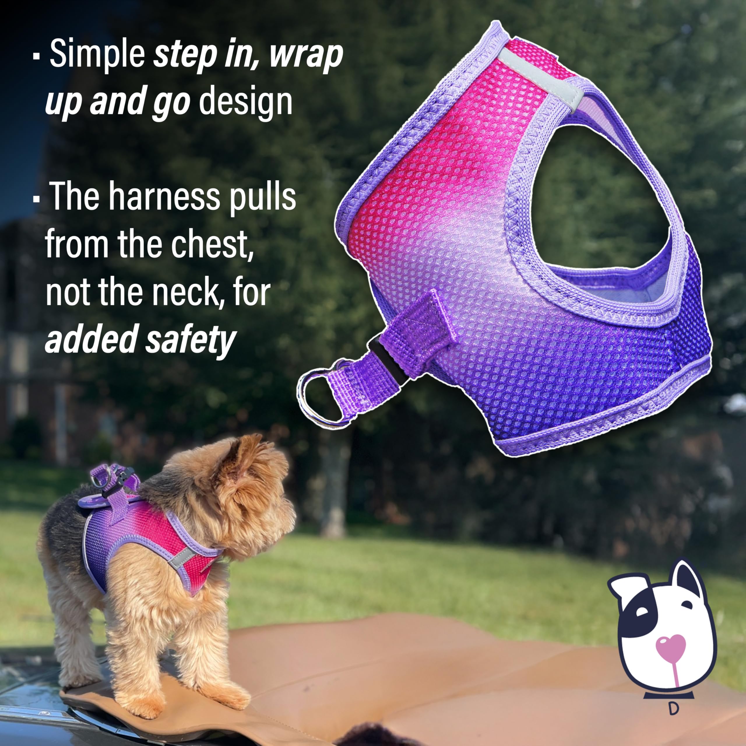 Doggie Design Dog Harness - No Choke Dog Harness, Dog Vest, Mesh Polyester, Pet Harness, Simple Step In And Go Design, Harness For Dog - Raspberry Sundae, S